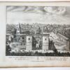 [Antique print, etching/ets, Rome] PORTA FLAMINIA; a fundamentis... Views of Rome [Set title] (Gezicht op Rome: de poort del Populi, siende op de kerk en het plein van de H. Maria des Roomschen volk), published 1705.
