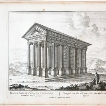 [Antique print, etching/ets, Rome] TEMPLUM FORTUNAE... Views of Rome [Set title] (Gezicht op Rome: Tempel van het Mannelijke fortuin, aan de Tiber), published 1705.