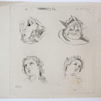 Drawing/tekening: Study of four character faces [three female and one male, N.4] (Studie van vier gezichten).