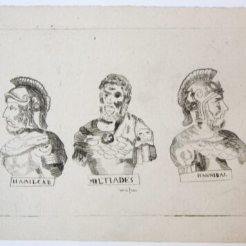 Etching/ets: Three busts of Roman commanders (drie bustes van Romeinse aanvoerders).