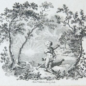ets/etching: Naked putto on the shore (book decoration) (naakte putto aan de kust).