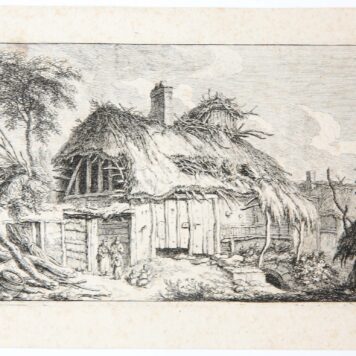 Ets/etching: Farmhouse with figures (Boerderij met diverse mensen).