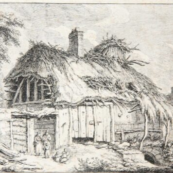 Ets/etching: Farmhouse with figures (Boerderij met diverse mensen).