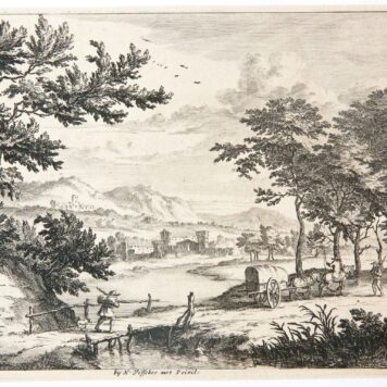 [Antique print, etching and engraving] Low wooden bridge over a brook. Set: Verschyde Landschappjes...] (Lage houten brug boven water), published ca. 1660.