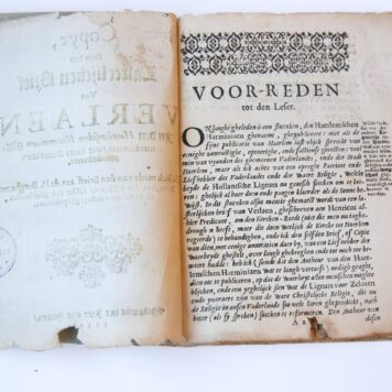 Copye, van den lasterlijcken brief van Verlaen, in den Haerlemschen harminiaen ghementioneert, met korte annotatien gheillustreert. Ghelijck mede van den brieff aen de h. burghemeesteren, van den selfden ter selfder tijdt gheschreven, tot blijck der waerheyt ghepubliceert, 1618, 38 pp.