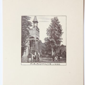 Wood engraving/Houtgravure of Raadhuis, Lisse. From the book: Eenentwintig houtgravures van Haarlem en omgeving omstreeks het jaar 1909, Haarlem, De Tuinwijkpers, 1971. 190 x 165 mm.