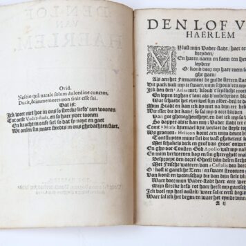 Pamphlet: Den lof van Haerlem, tot Haerlem, voor Salomon Bogaert, Boeck-verkooper woonende in de korte Bagijnen-straat 1616, 24 pp.