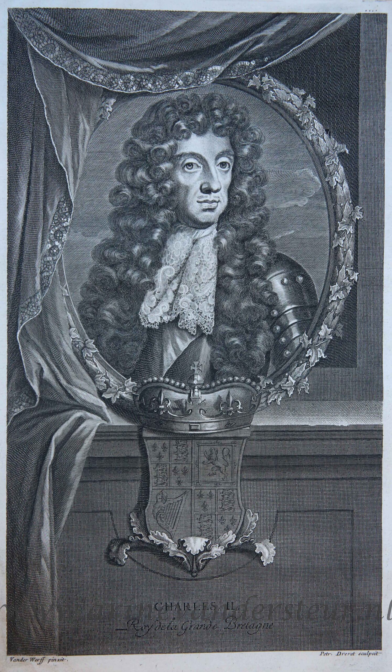 [Portrait print, etching and engraving] Portrait of Charles II/Karel II van Engeland, 1707.