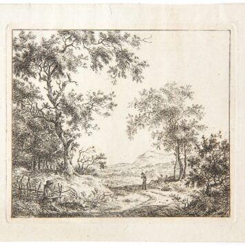 [Antique print, etching] An artist drawing in the open air in a landscape (Kunstenaar tekent in de open lucht), published ca. 1781-1822.