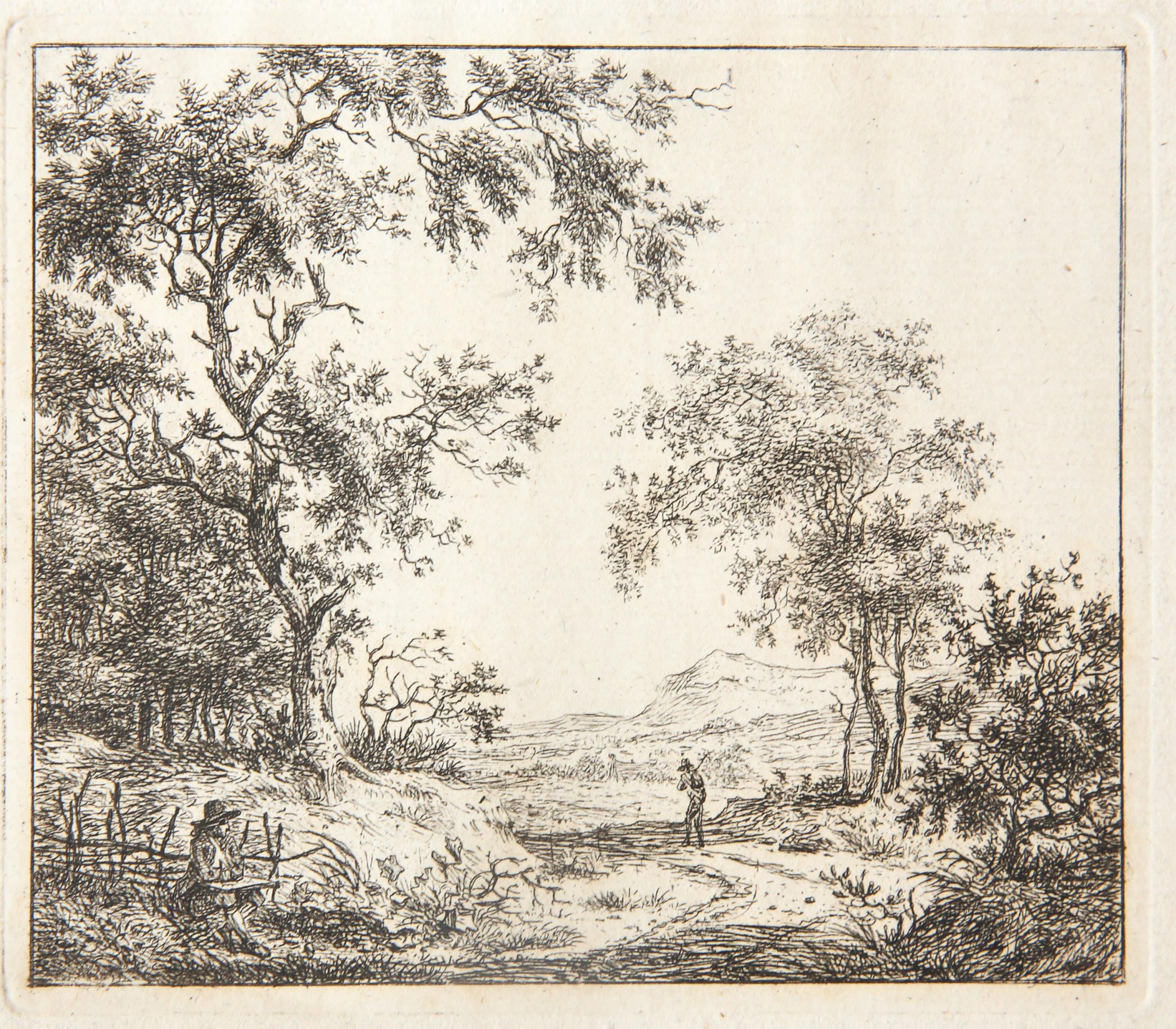 Hermanus Fock (1766-1822) - [Antique print, etching] An artist drawing in the open air in a landscape (Kunstenaar tekent in de open lucht), published ca. 1781-1822.