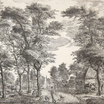 [Antique print, etching] Farm in the woods (boerderij met dieren in de bossen), published ca. 1781-1822.