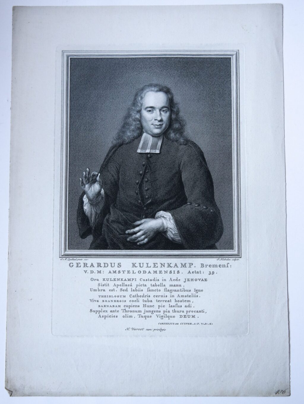 [Antique print etching and engraving] Portrait of priester Gerardus Kulenkamp (1700-1789), published ca. 1740.