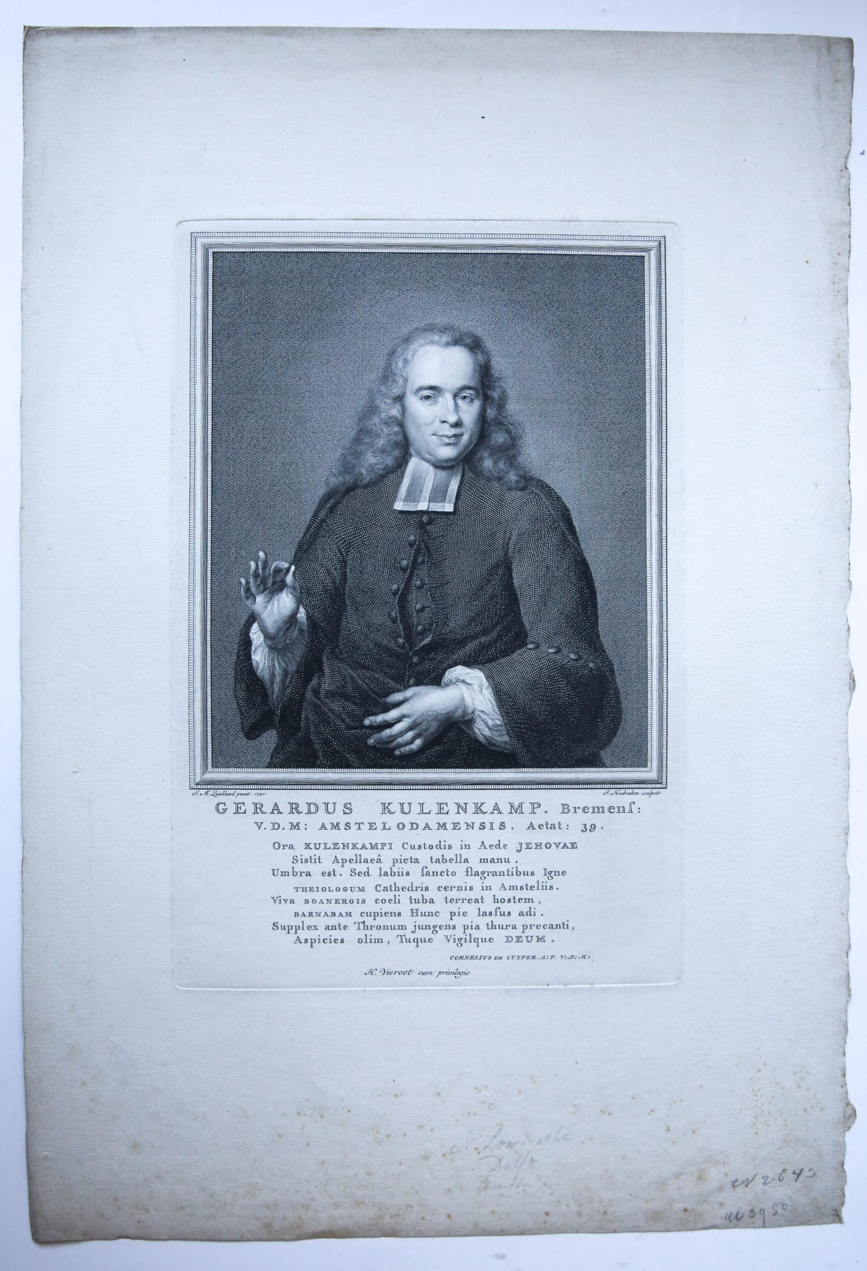 Jacob Houbraken (1698-1780) after Jan Maurits Quinkhard (1688-1772) - [Antique print etching and engraving] Portrait of priester Gerardus Kulenkamp (1700-1789), published ca. 1740.