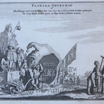 [Satirical print/spotprent] FLORAES GECK-KAP (gekkap) / Satirical print on the Tulip mania (Tulpenmanie), ca. 1720.