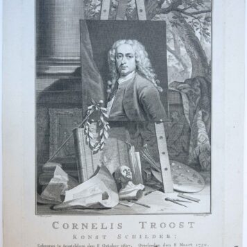 Portrait print of Cornelis Troost (1697-1750).