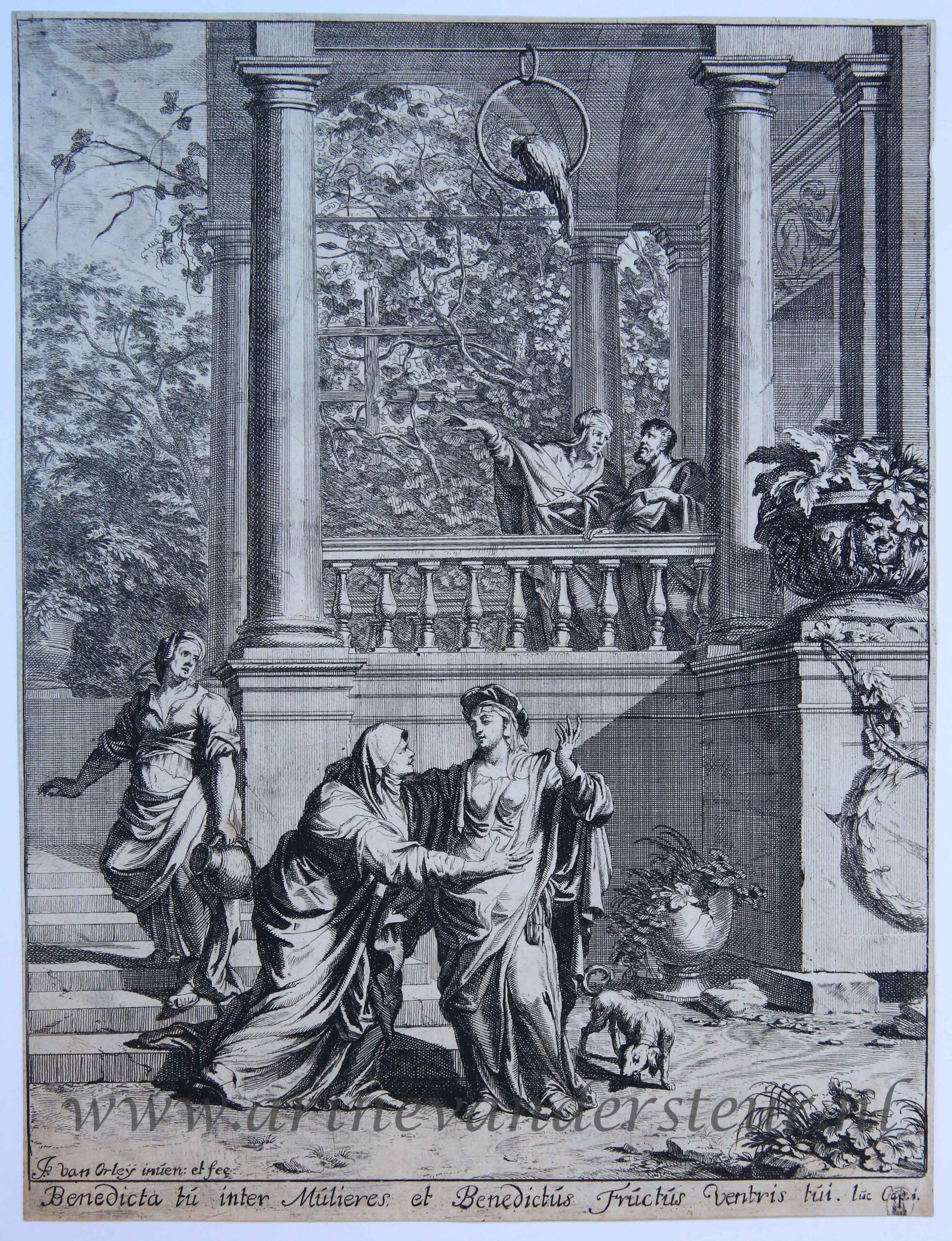 [Antique print, etching and engraving] The Visitation/De visitatie van de maagd Maria, published 1690-1700.