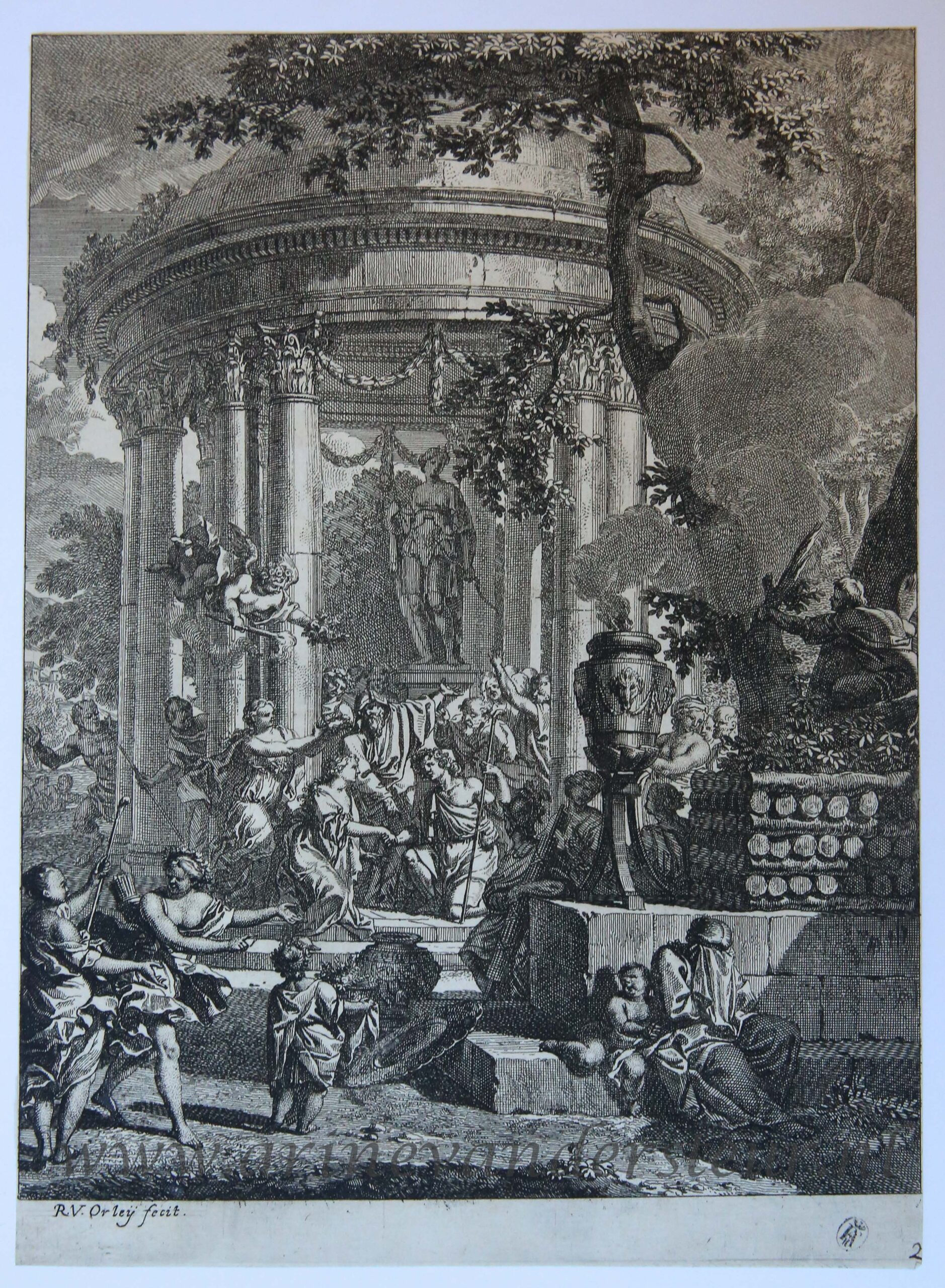 [Antique print, etching and engraving] Wedding of Amaryllis and Mirtillo/Huwelijk van Amaryllis en Mirtillo, published 1690-1700.
