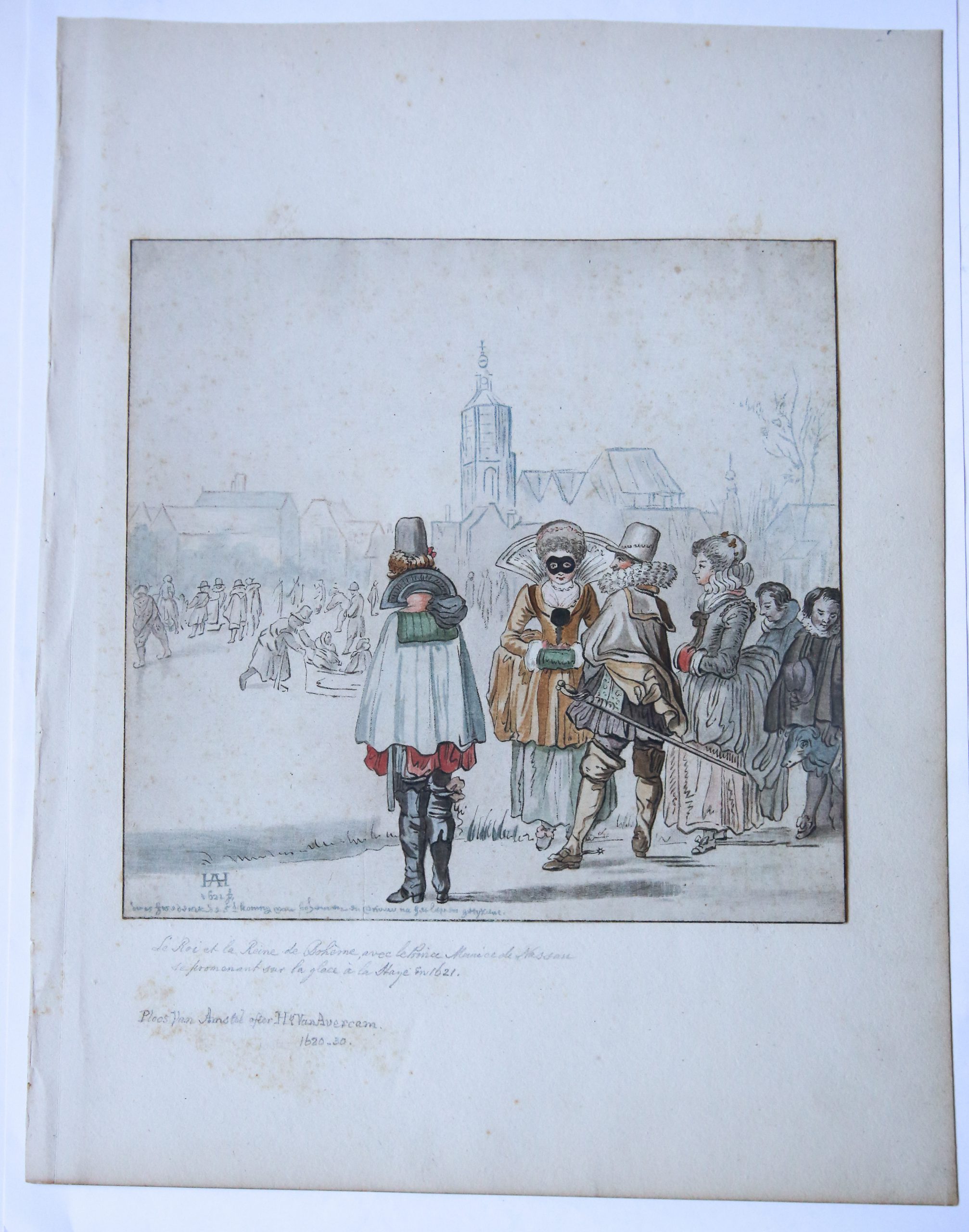 Printdrawing/Prenttekening: Winterkoning: The King and queen of Bohemia on the ice, 1621.