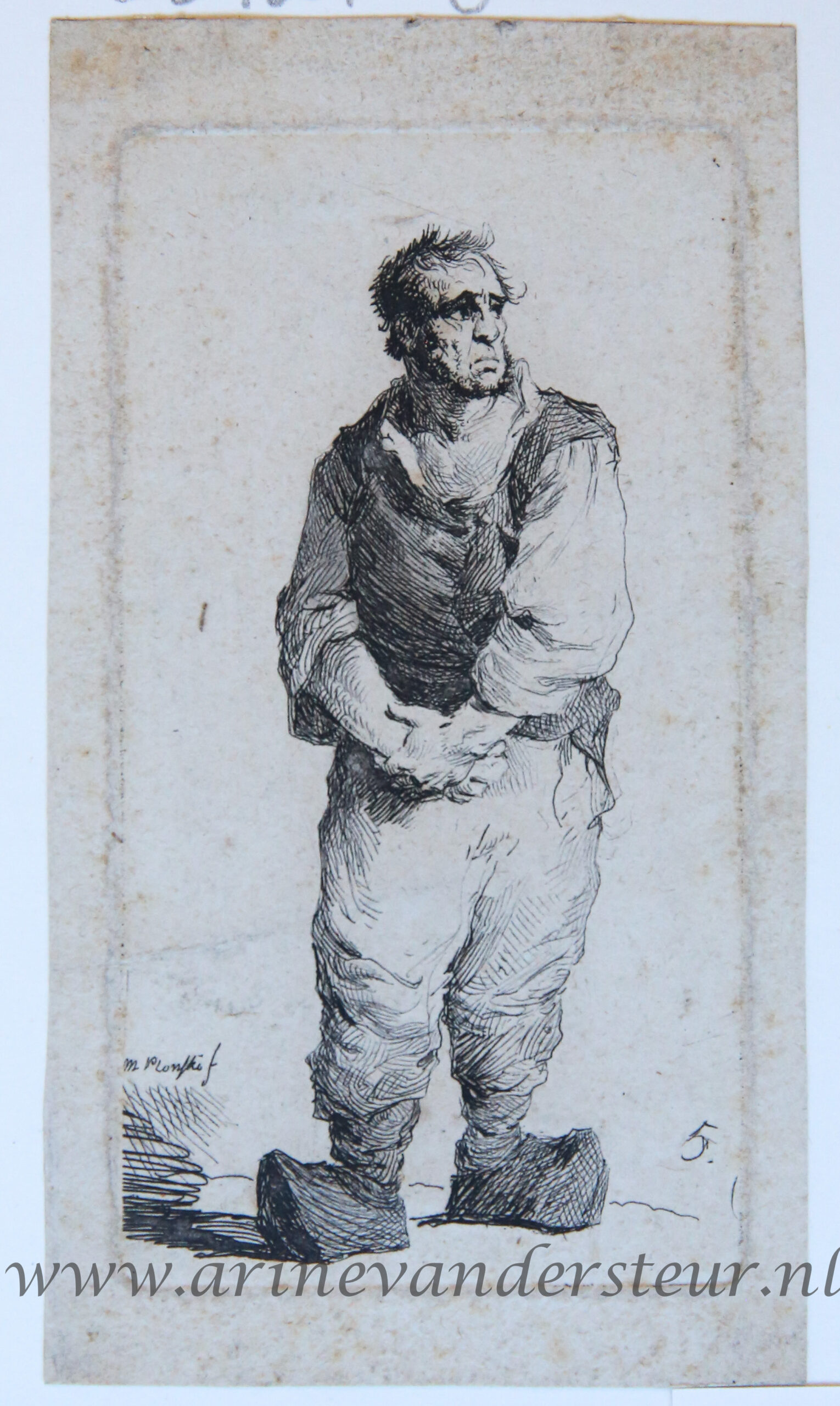 [Antique print, etching/ets] Farmer standing on wooden shoes/Boer op klompen, published 1802.