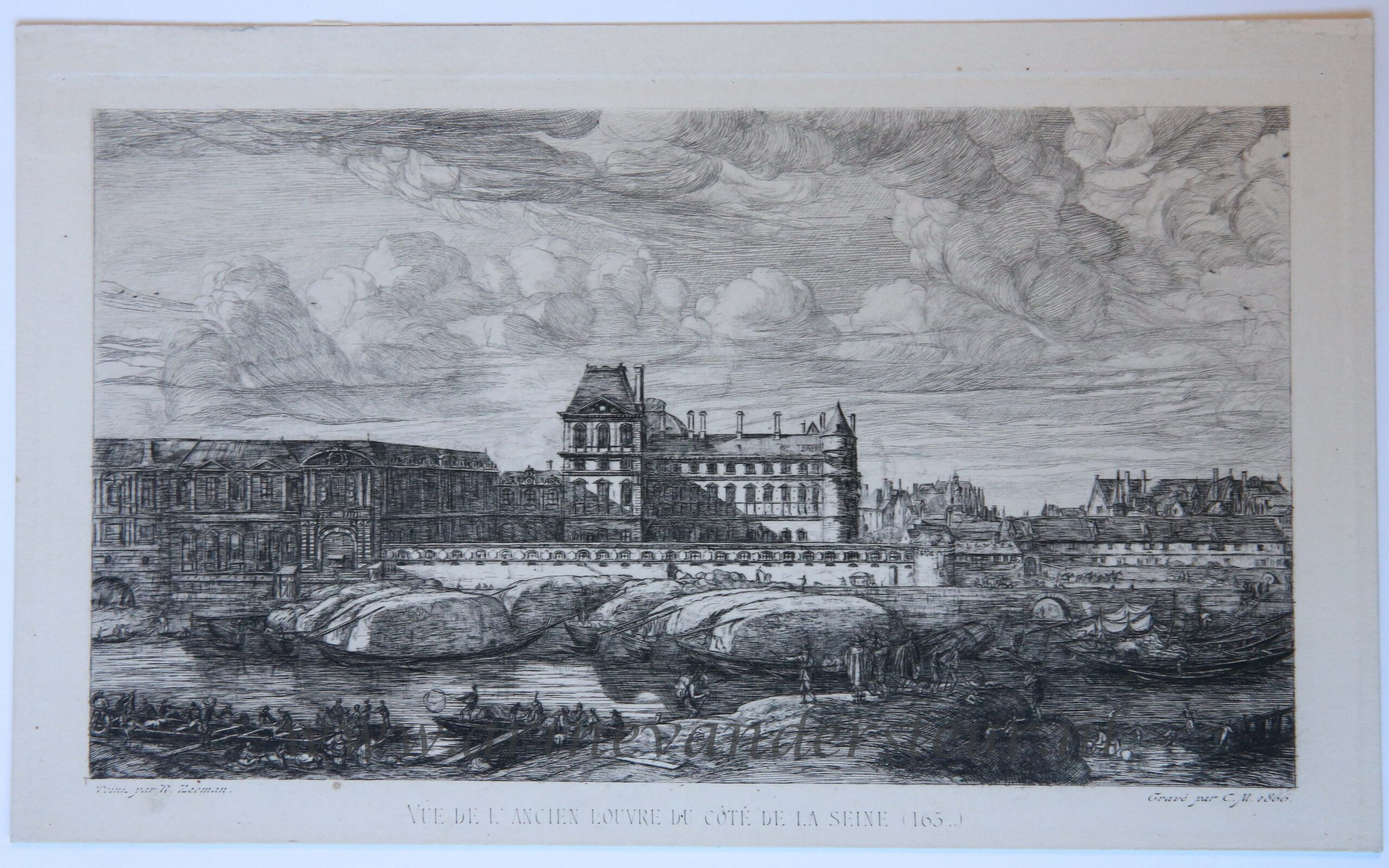 [Antique print, Etching on chine collé] The old Louvre/Het Louvre museum in Parijs, published 1866.