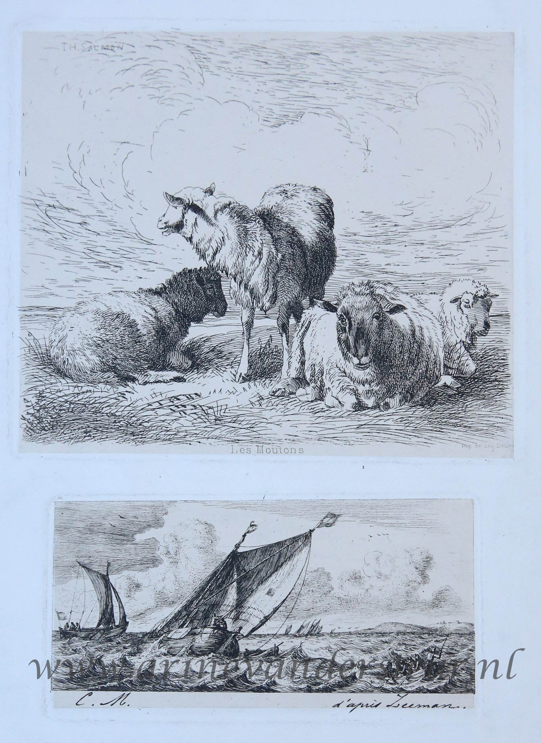 [Antique print, etching/ets, 1850] "les Mouton" and "Bateaux de Harlem à Amsterdam"/Schaap en schepen van Haarlem naar Amsterdam, published 1850, 1 p.