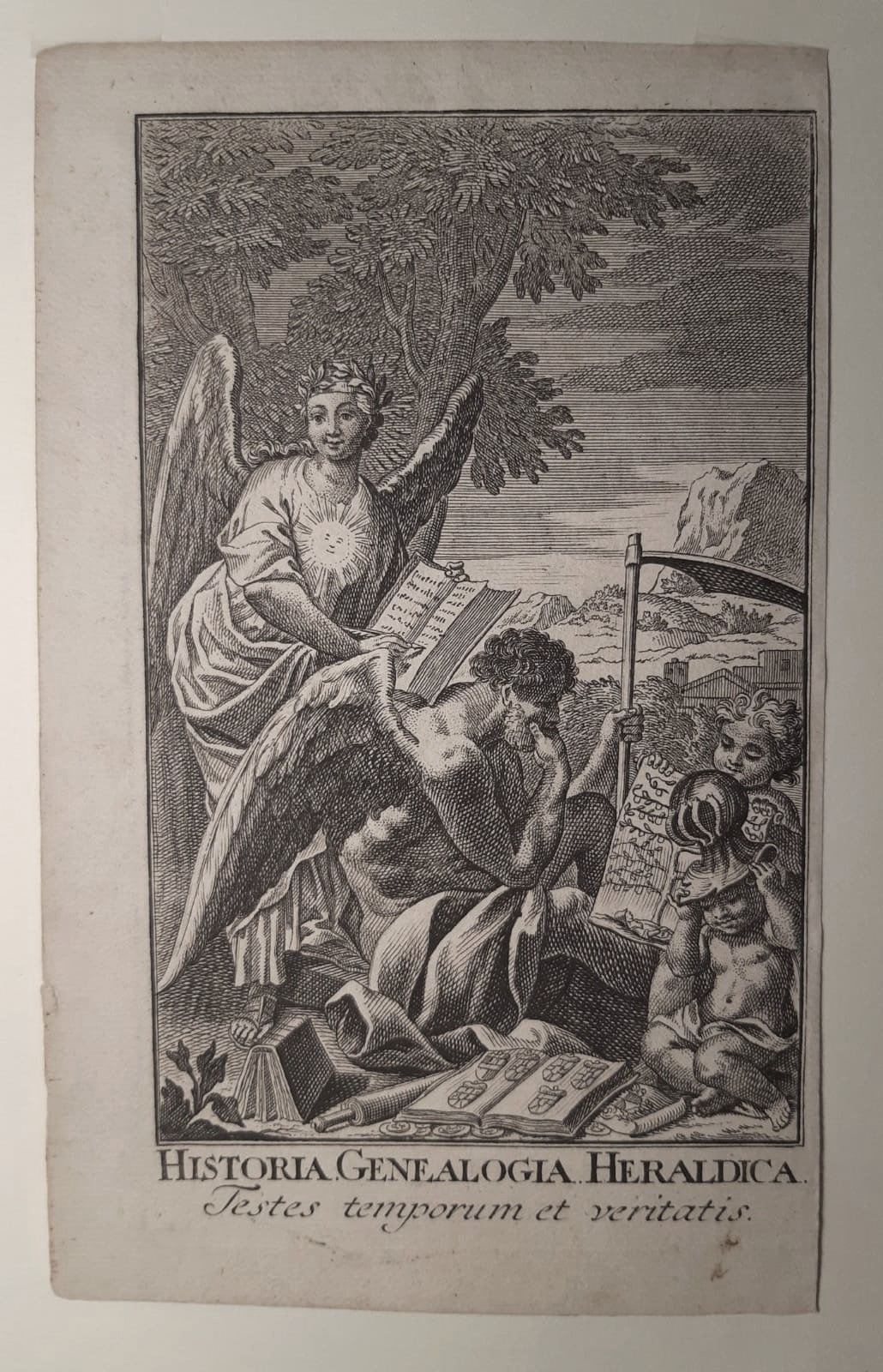 [Antique title page, 1737] Historia. Genealogia. Heraldica. Testes temporum et veritatis, published 1737 [?], 1 p.
