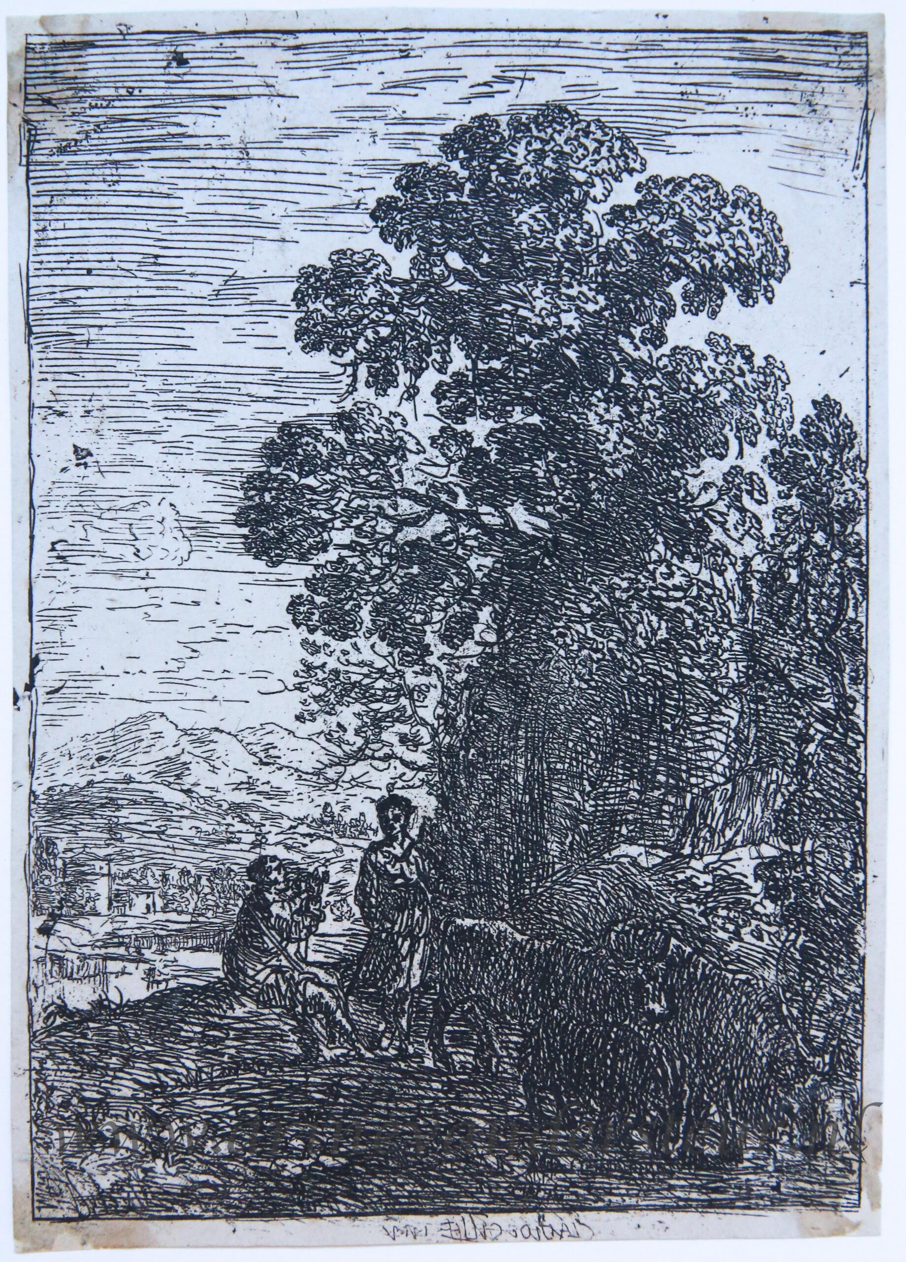 [Antique print, etching] Shepherd and Shepherdess in a landscape/Schaapsherder en herderin in een landschap, published ca 1650-1680.