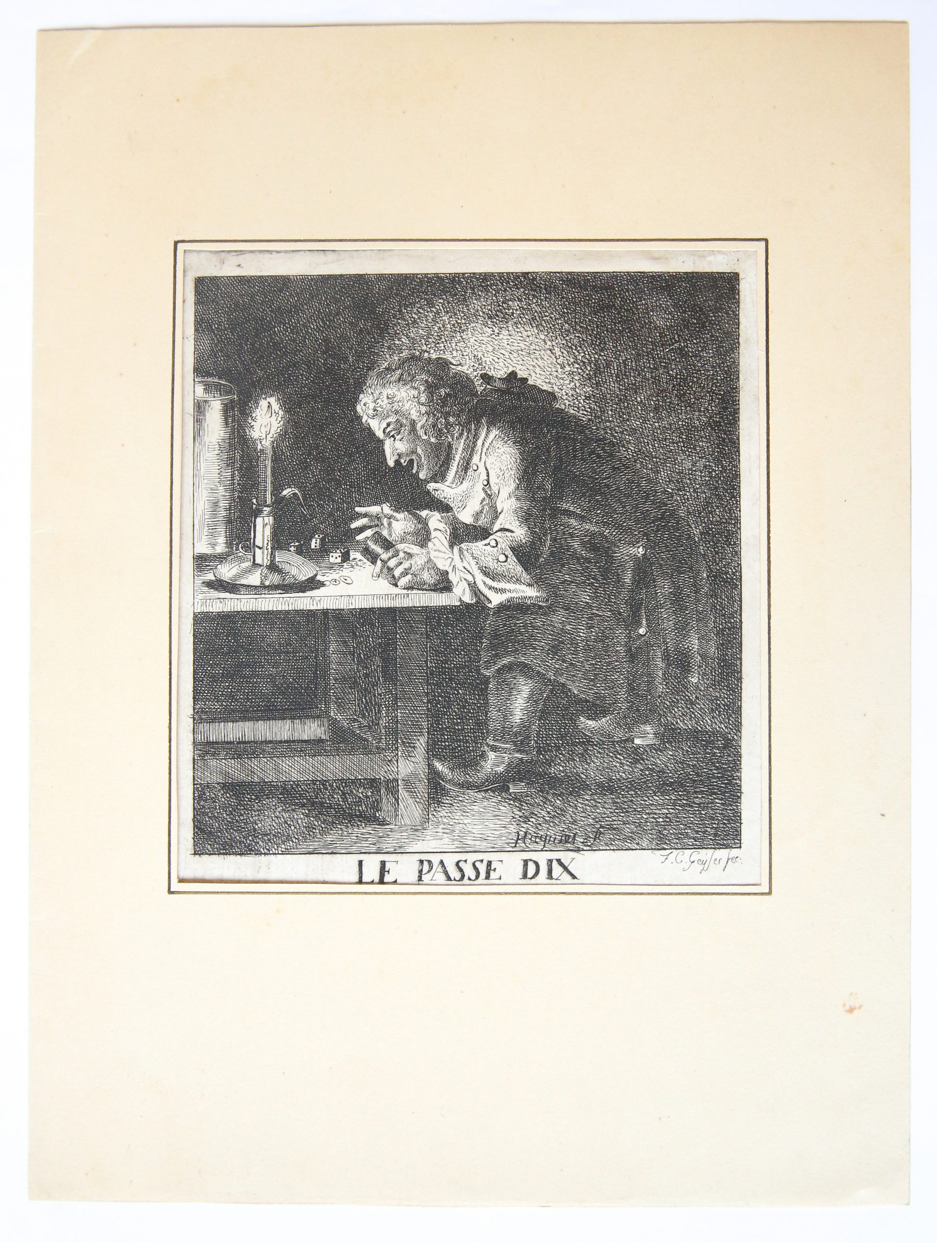 [Antique print, etching, gambling] LE PASSE DIX, published ca. 1810.