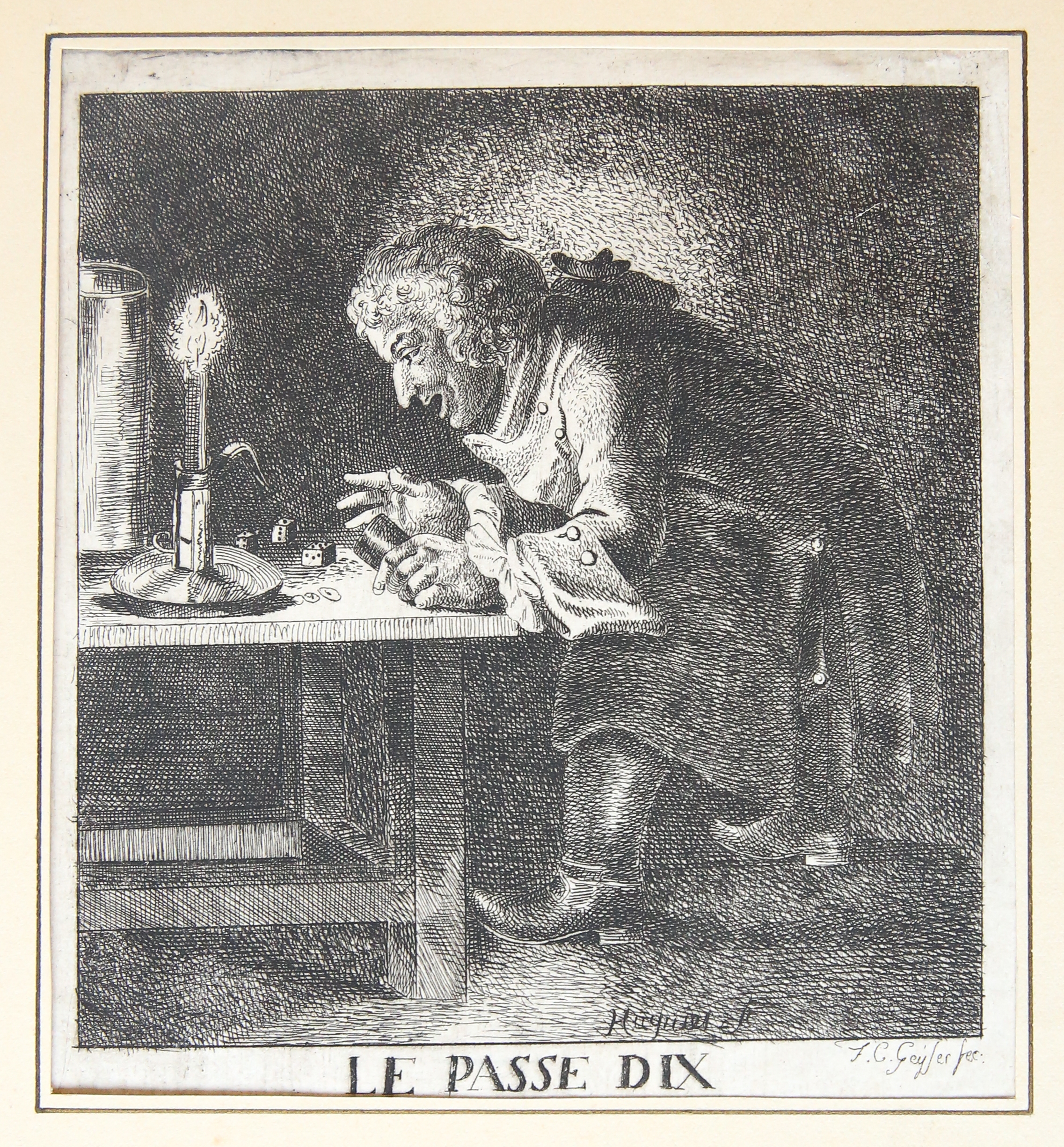 [Antique print, etching, gambling] LE PASSE DIX, published ca. 1810.