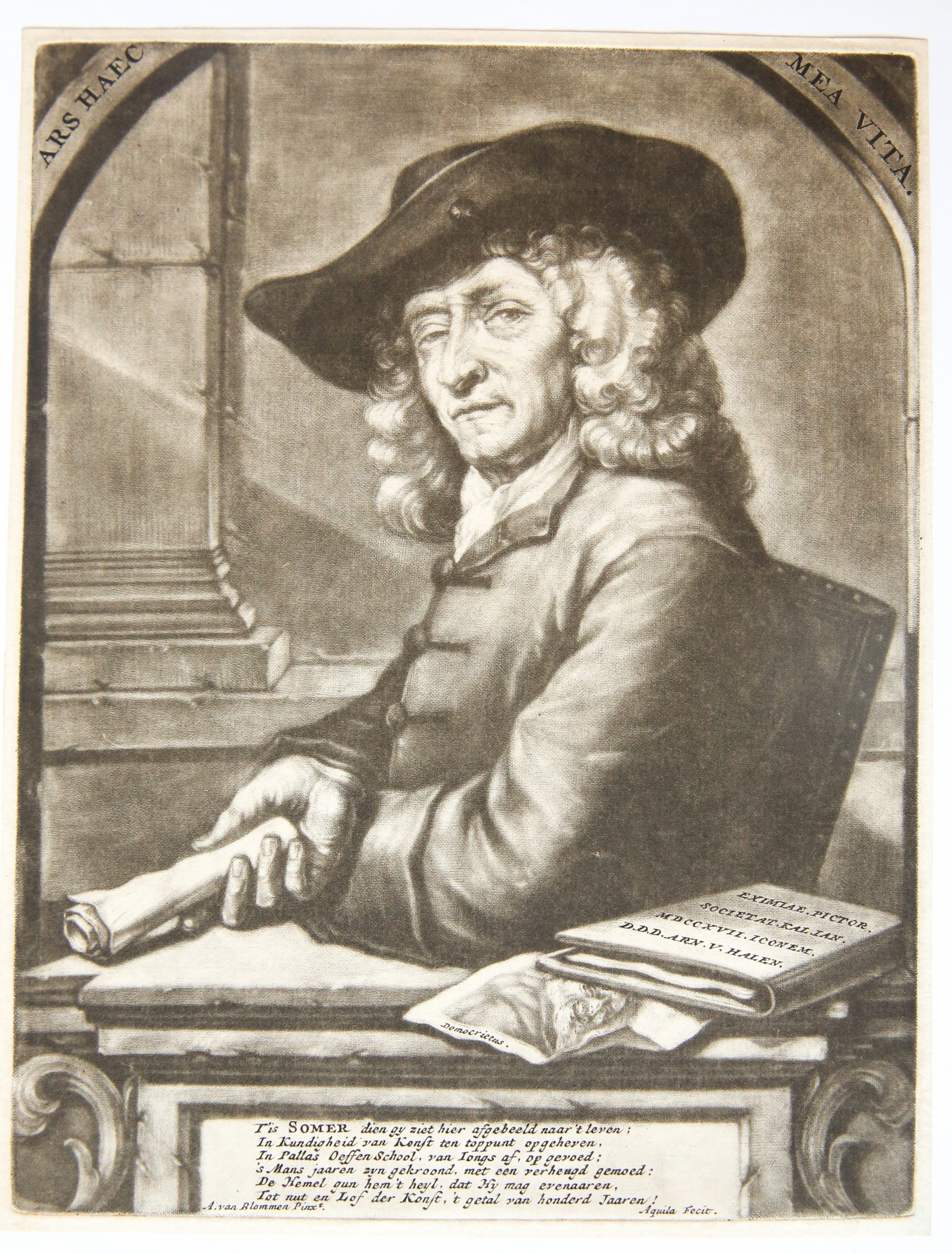 [Antique portrait print, mezzotint] Portrait of Jan Pieterz. Zomer (1641-1724) /portret van de Amsterdamse schilder, tekenaar en kopergraveur Jan Pietersz. Zomer, published 1717.