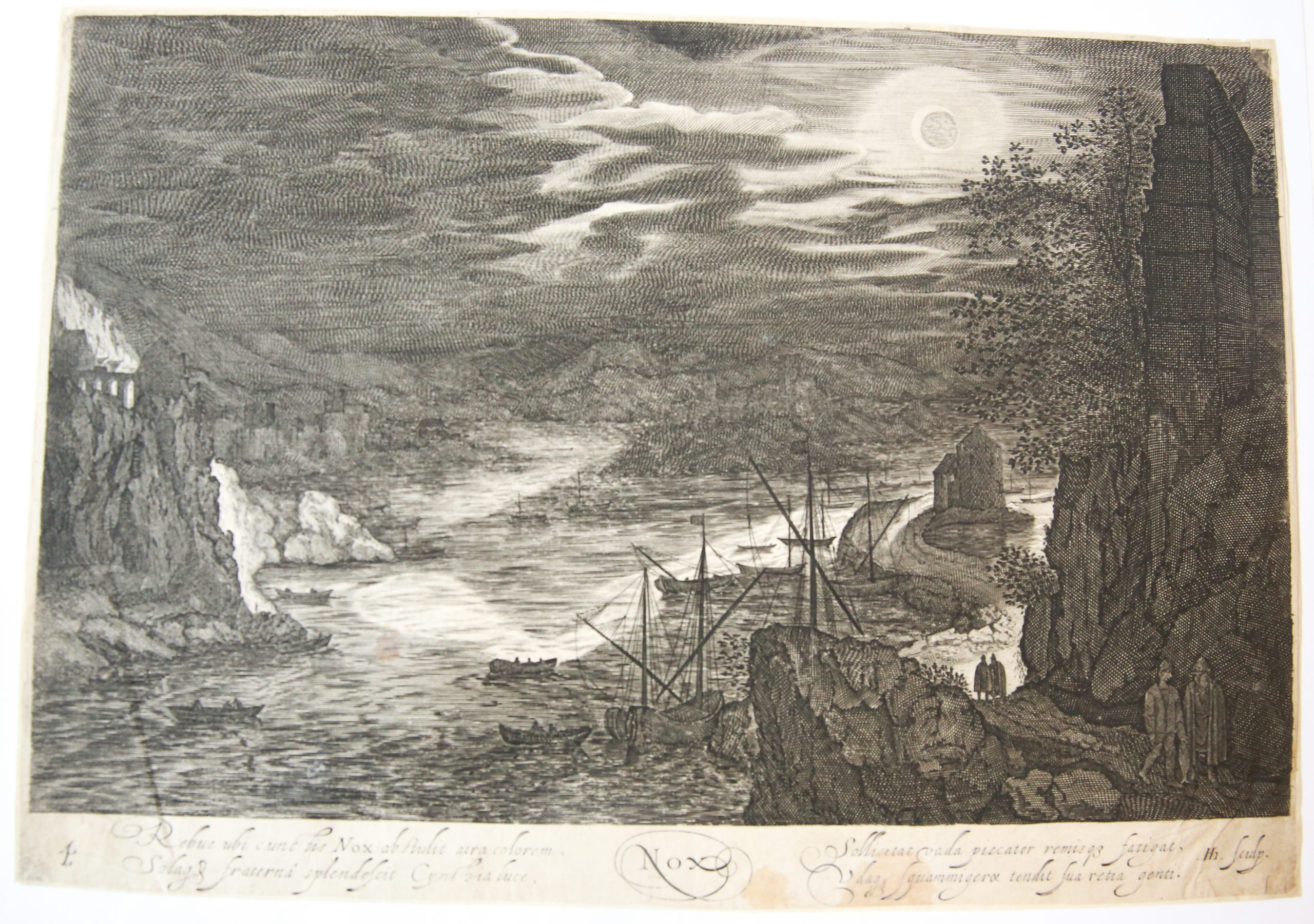 [Antique print, engraving, 1605] NOX (Set title: the times of the day) / Nacht uit de set de dagdelen, published 1605, 1 p.
