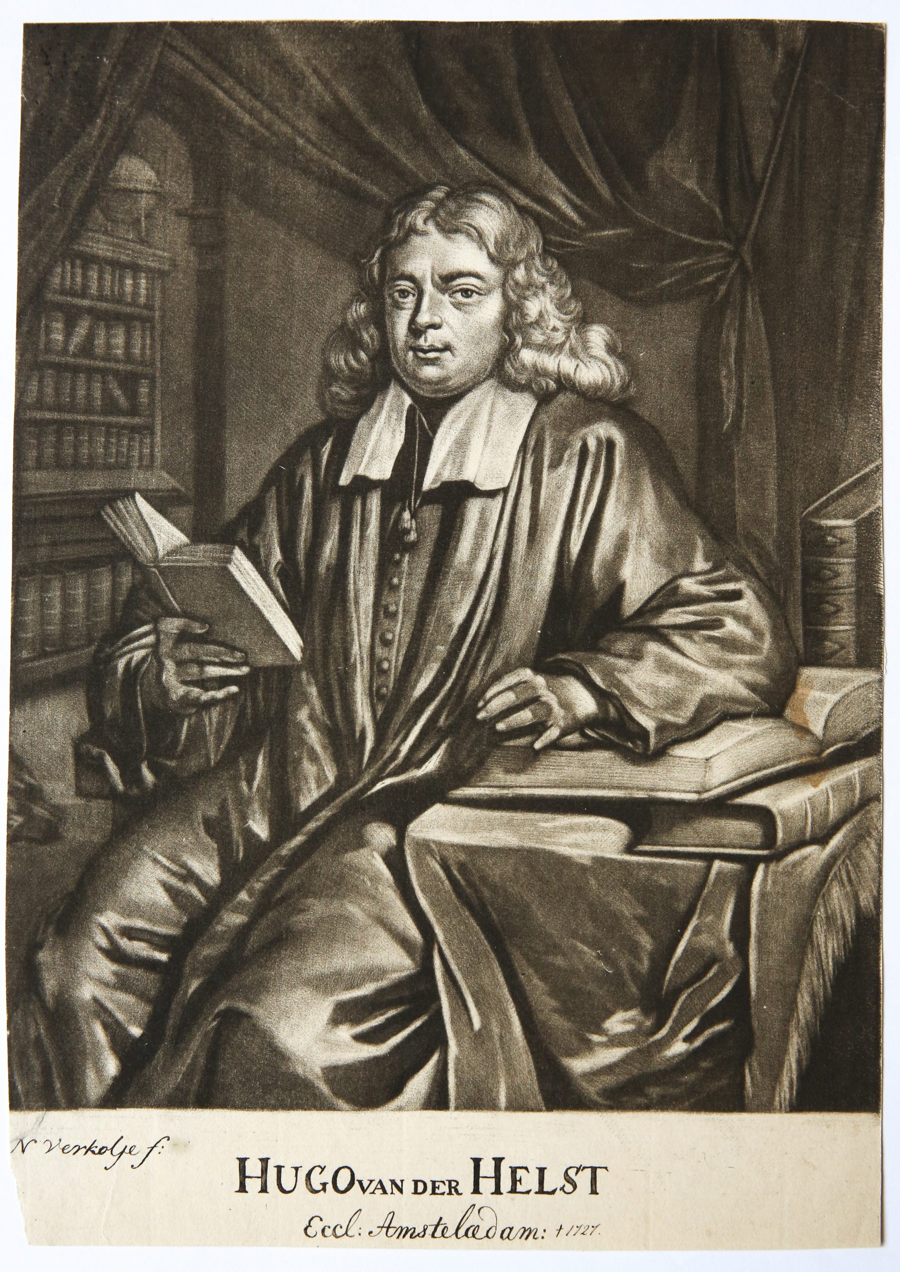 [Mezzotint] Portrait of Hugo van der Helst/Portret van predikant Hugo van der Helst.