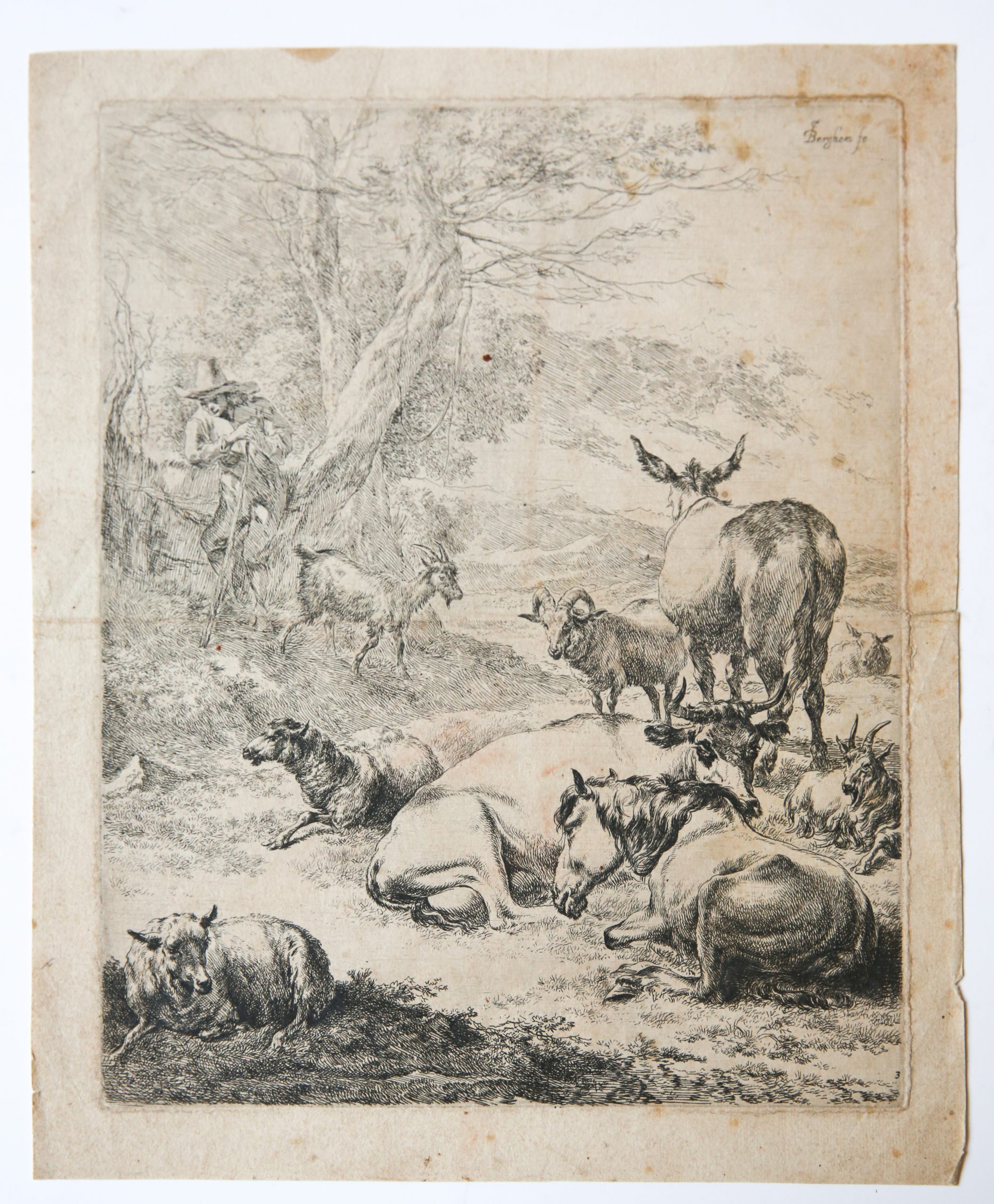 [Original etching/ets van Berchem] The resting herd/De rustende kudde.