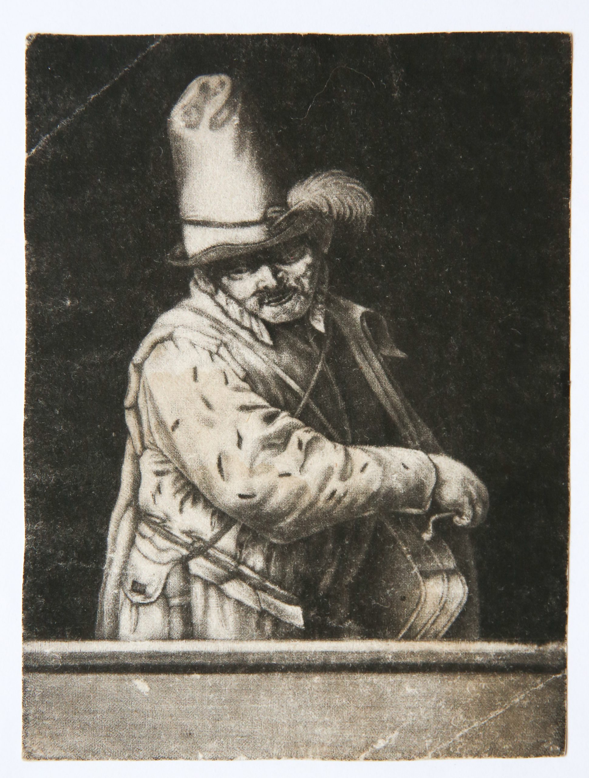 [Antique print, mezzotint] The hurdy-gurdy player, 18th century.