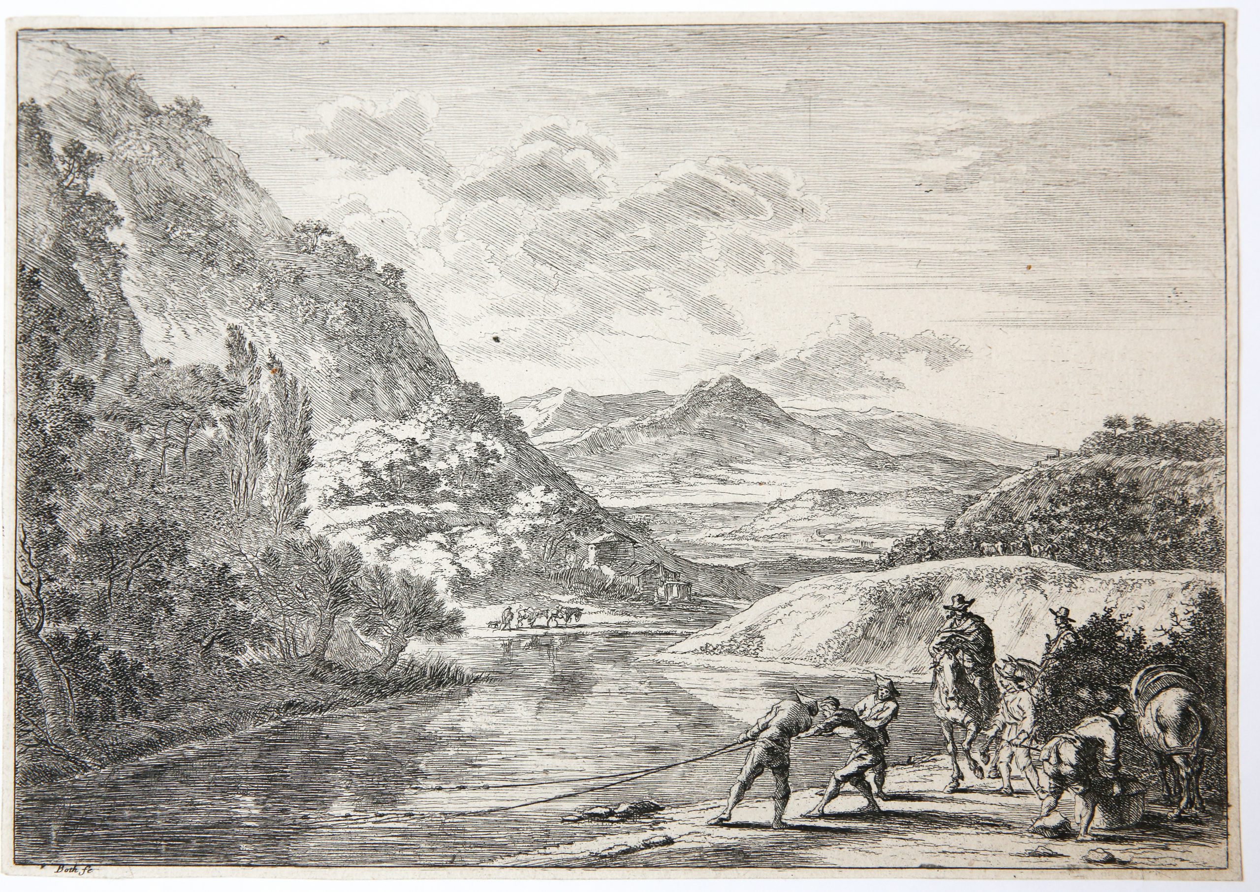 [Antique print, etching/ets] The fishermen at the Tiber, near the Soracte/Vissers aan de Tiber, published ca. 1650.