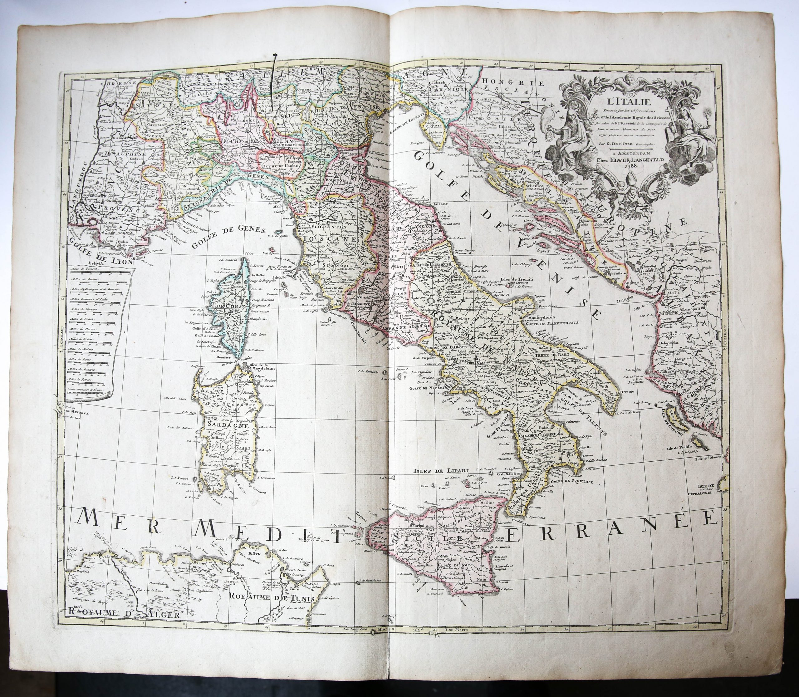 [Hand colored etching and engraving/handgekleurde ets en gravure kaart van Italië] L'ITALIE (map of Italy).