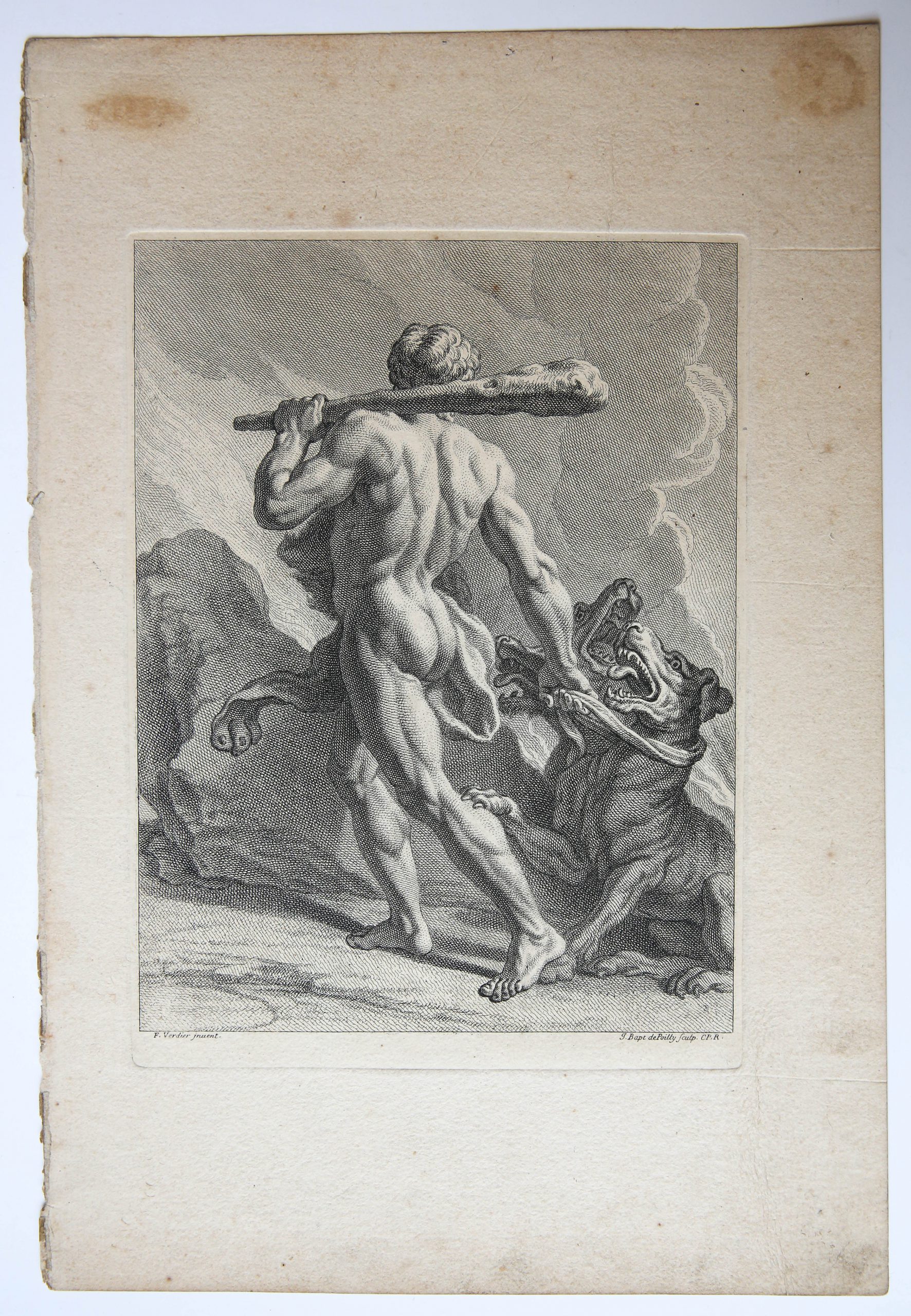 [Antique print, etching/ets] Hercules and Cerberus [mythologie], published ca. 1750.