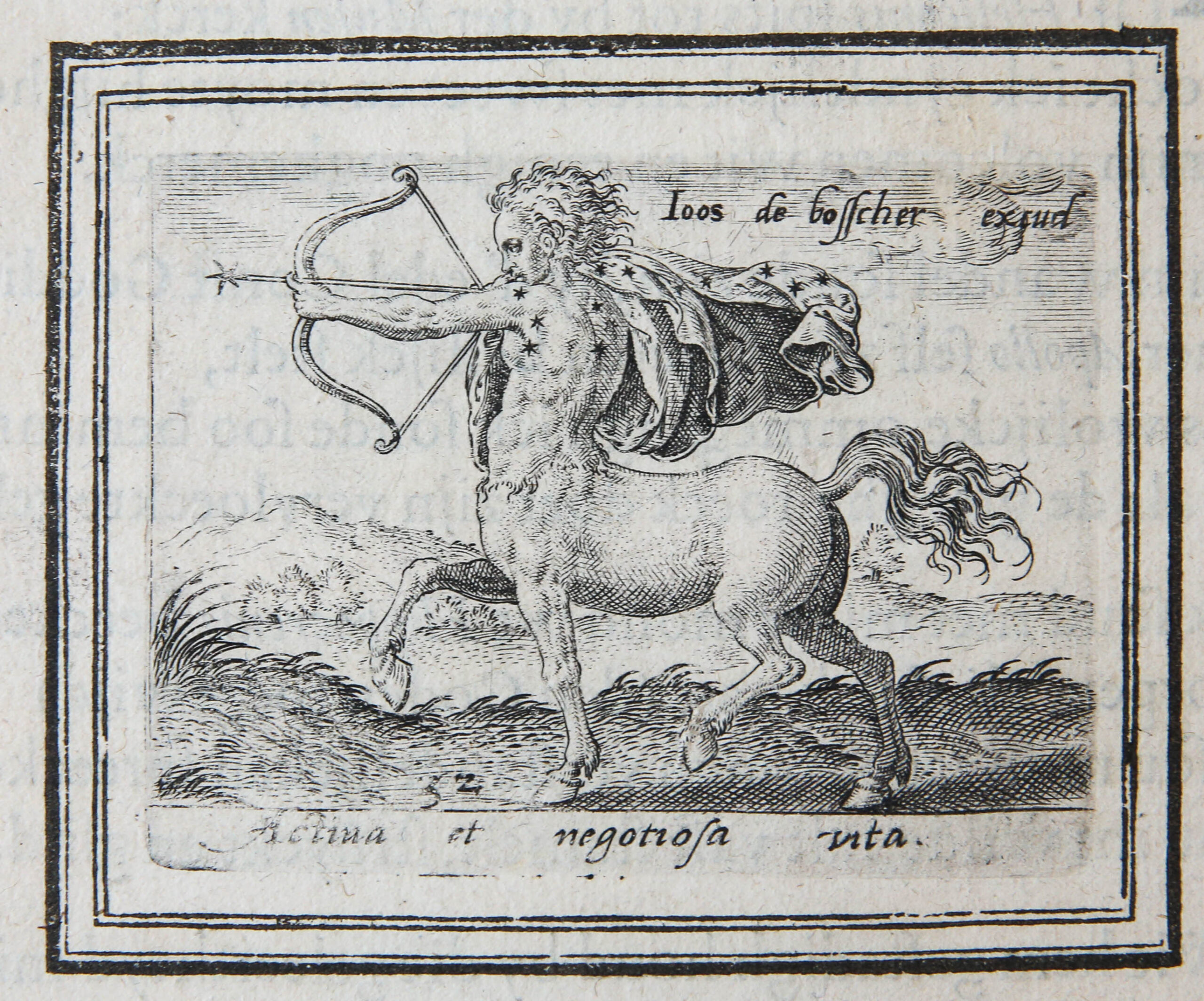 [Antique print, engraving, 1614] Activa et negotiosa vita [Emblemata: Sagittarius], published ca. 1614, 1 p.