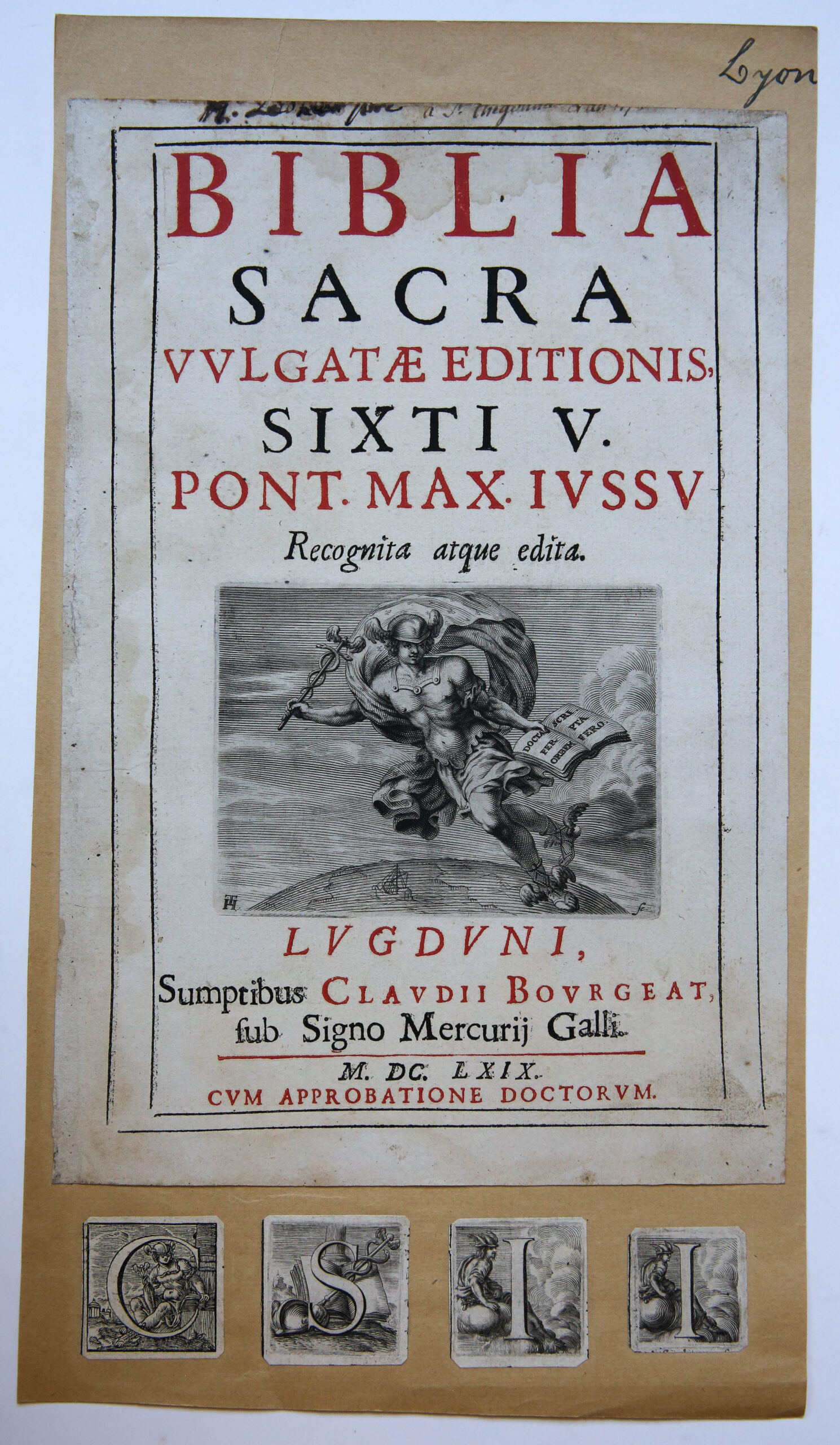 Print: Biblia Sacra [title page] 1669, Lyon/Titelpagina Bijbel.