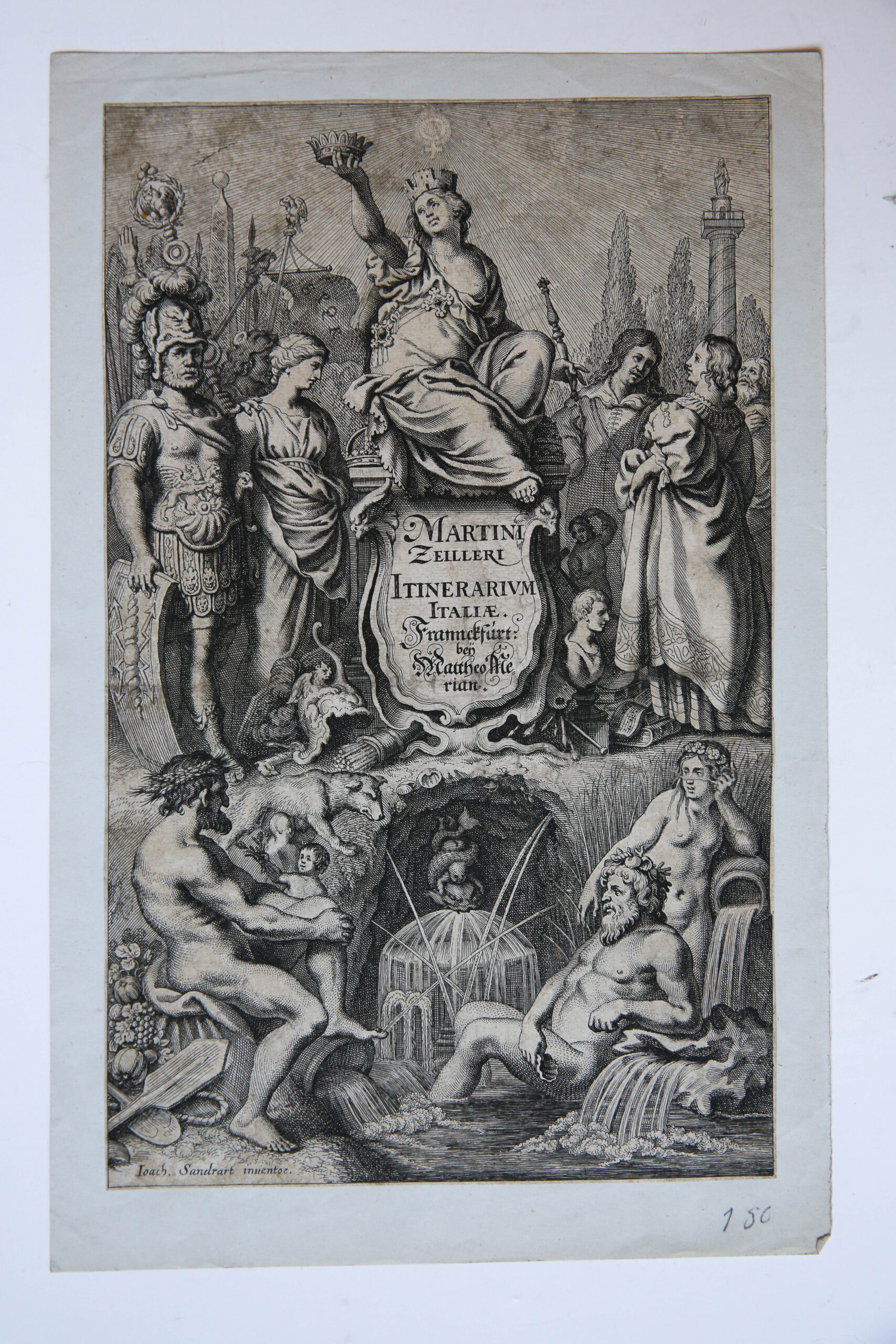[Antique title page, 1640] Allegory of Italy / Allegorie op Italië [Itinerarium Italiae], published 1640, 1 p.