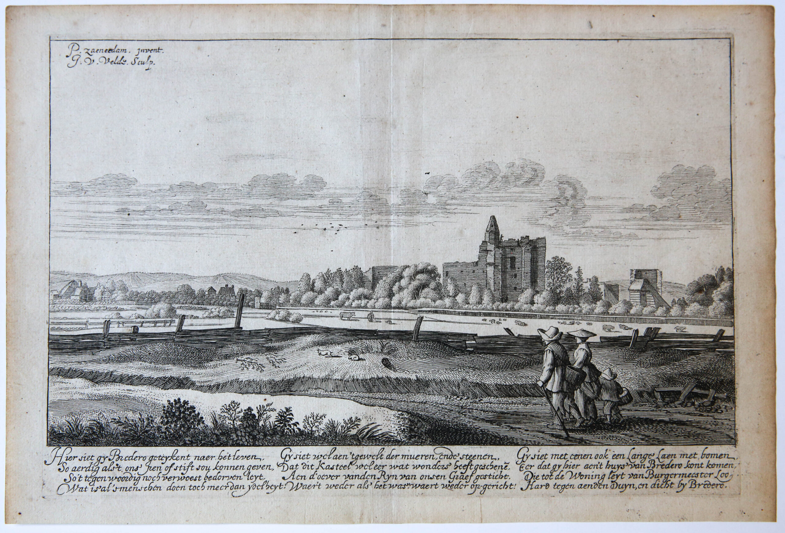Print. Brederode castle/Kasteel Brederode bij Haarlem.