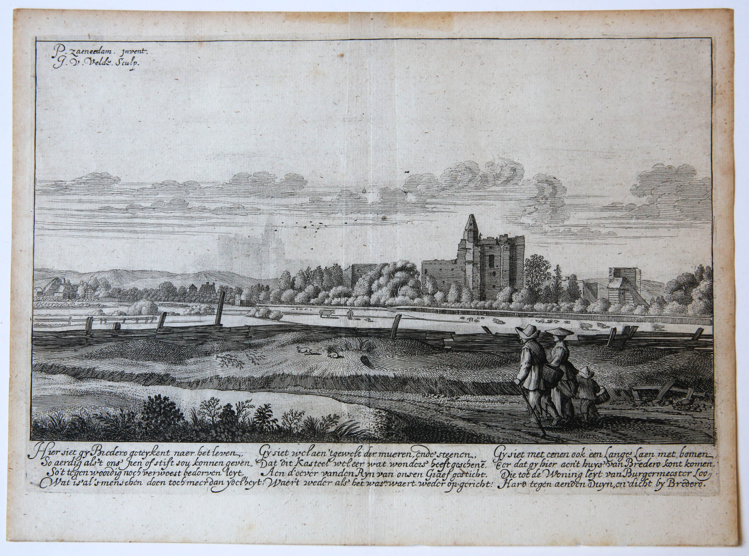 Print. Brederode castle/Kasteel Brederode bij Haarlem.