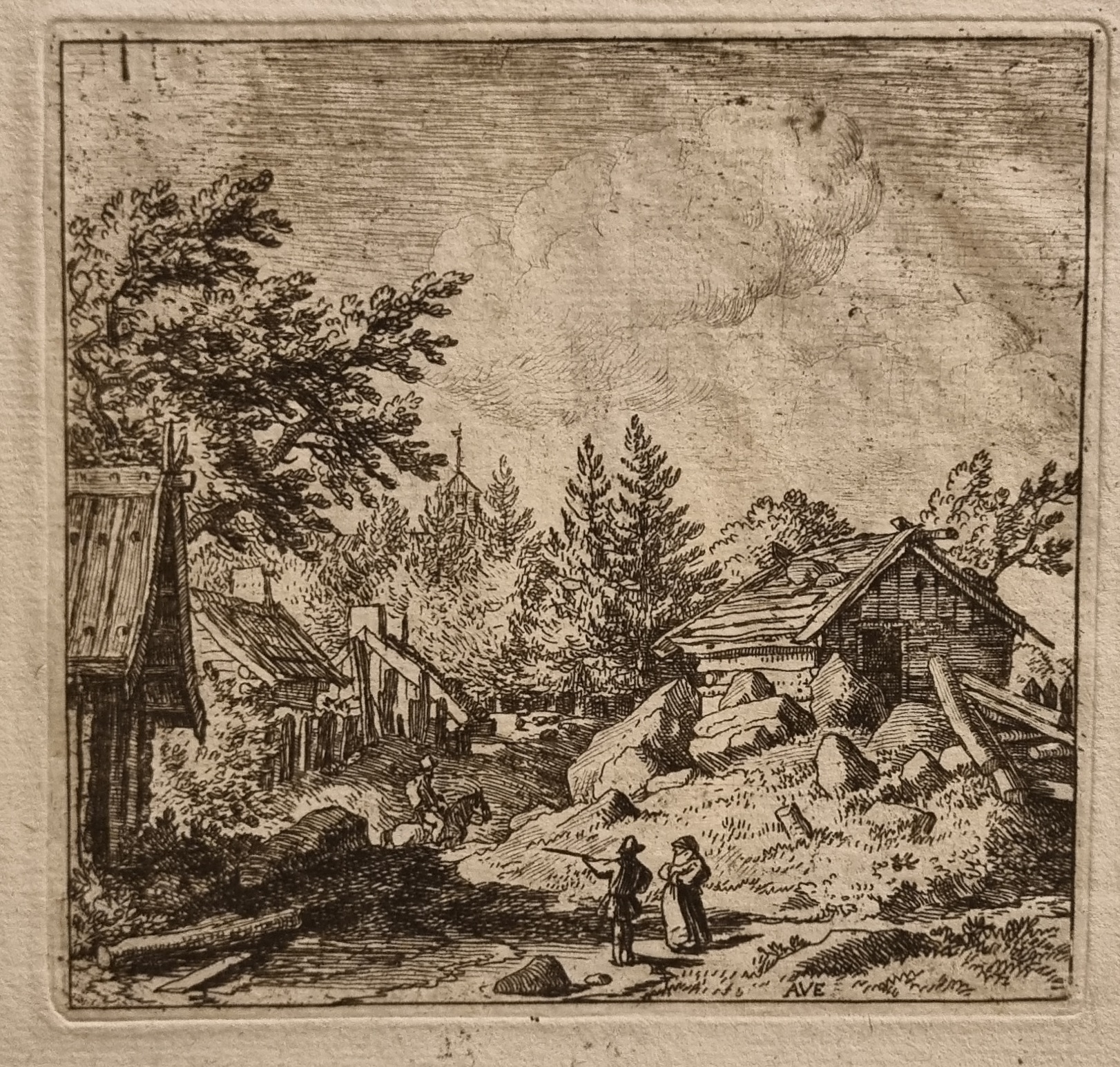 [Antique print, etching/ets] The Hamlet on the mountainous ground/Huizen in de bergen, published ca. 1650, 1 p.