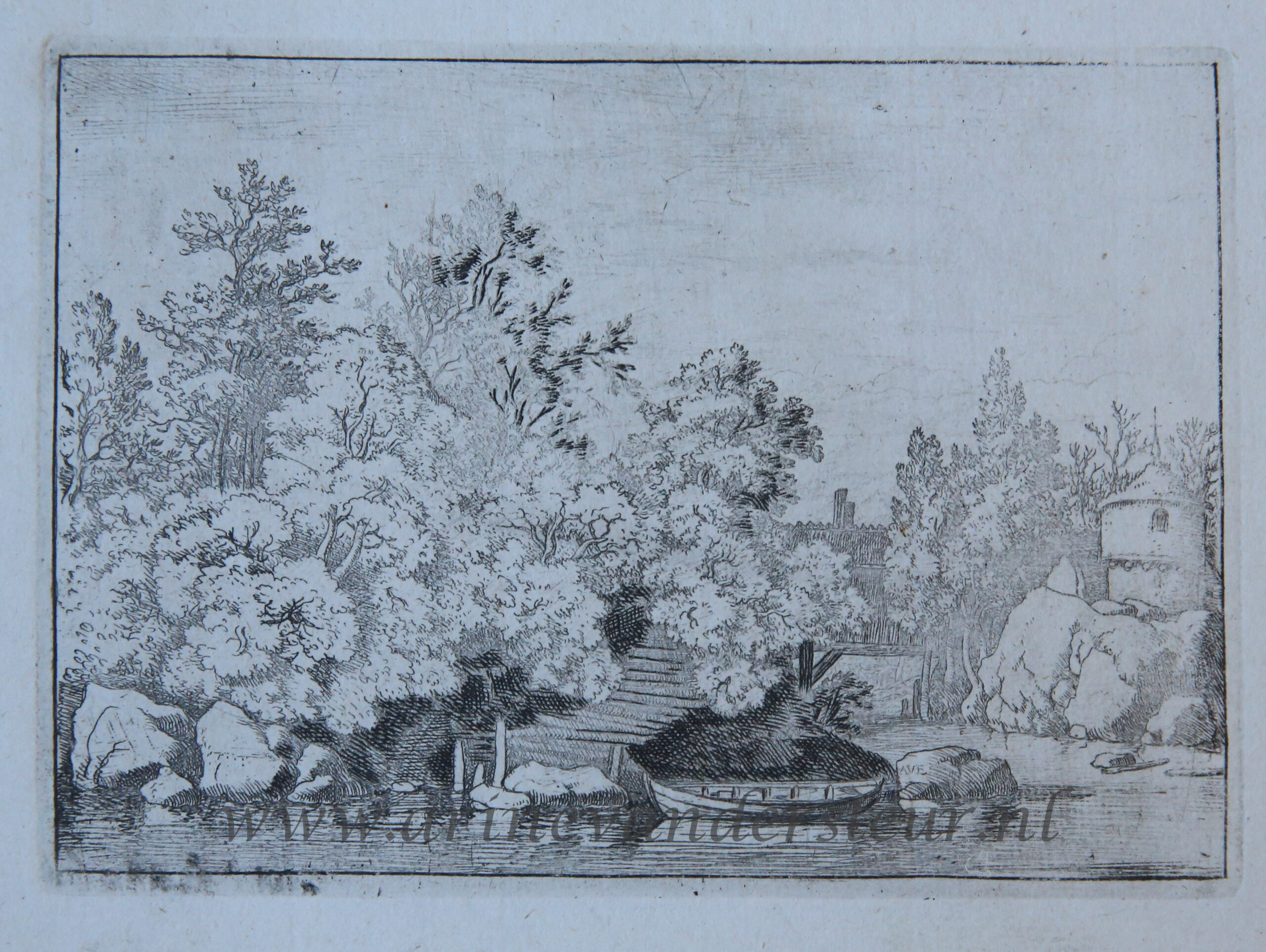 [Antique print, etching, landscape] The Cudgel Dam and the Covered bridge, published between 1631-1675.