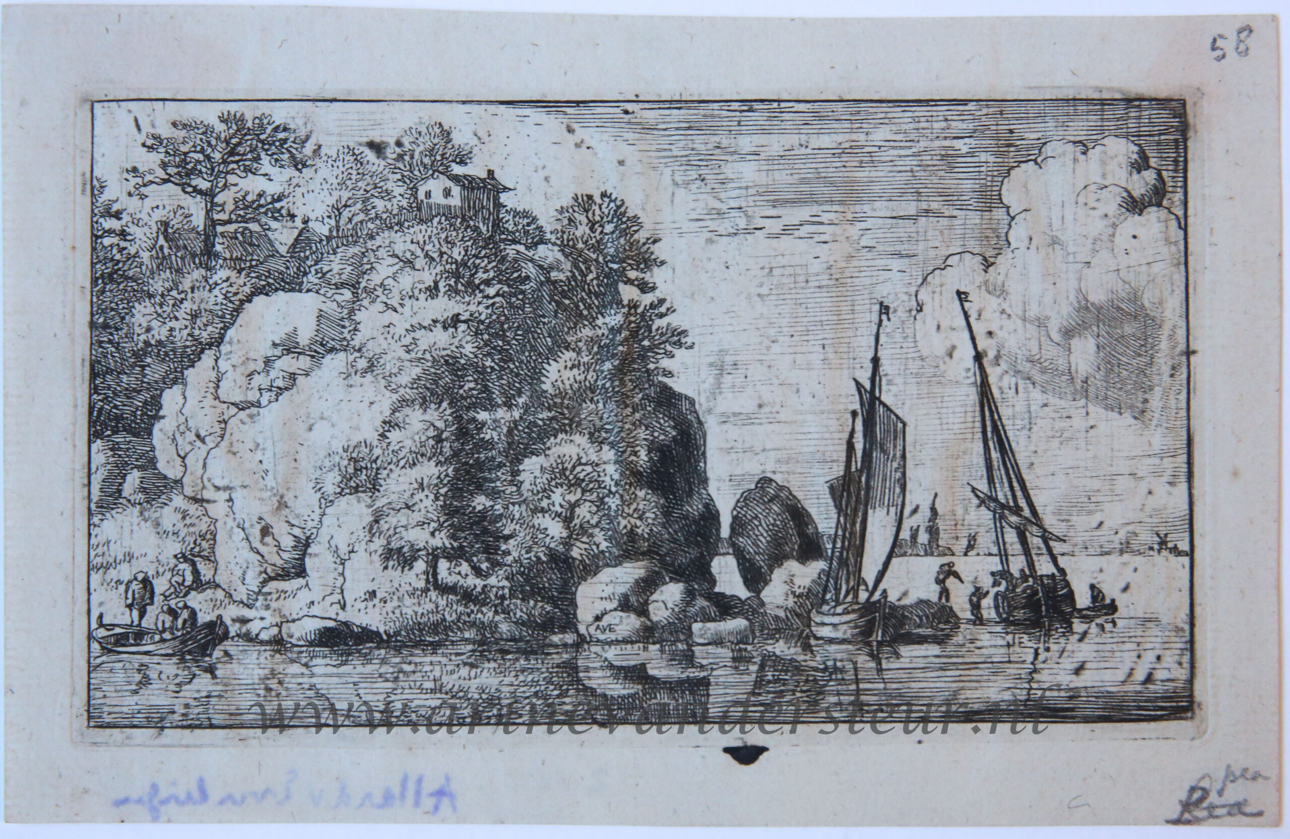 [Antique print, etching] The two boats on the river/Twee boten op een rivier, published between 1631-1675 .