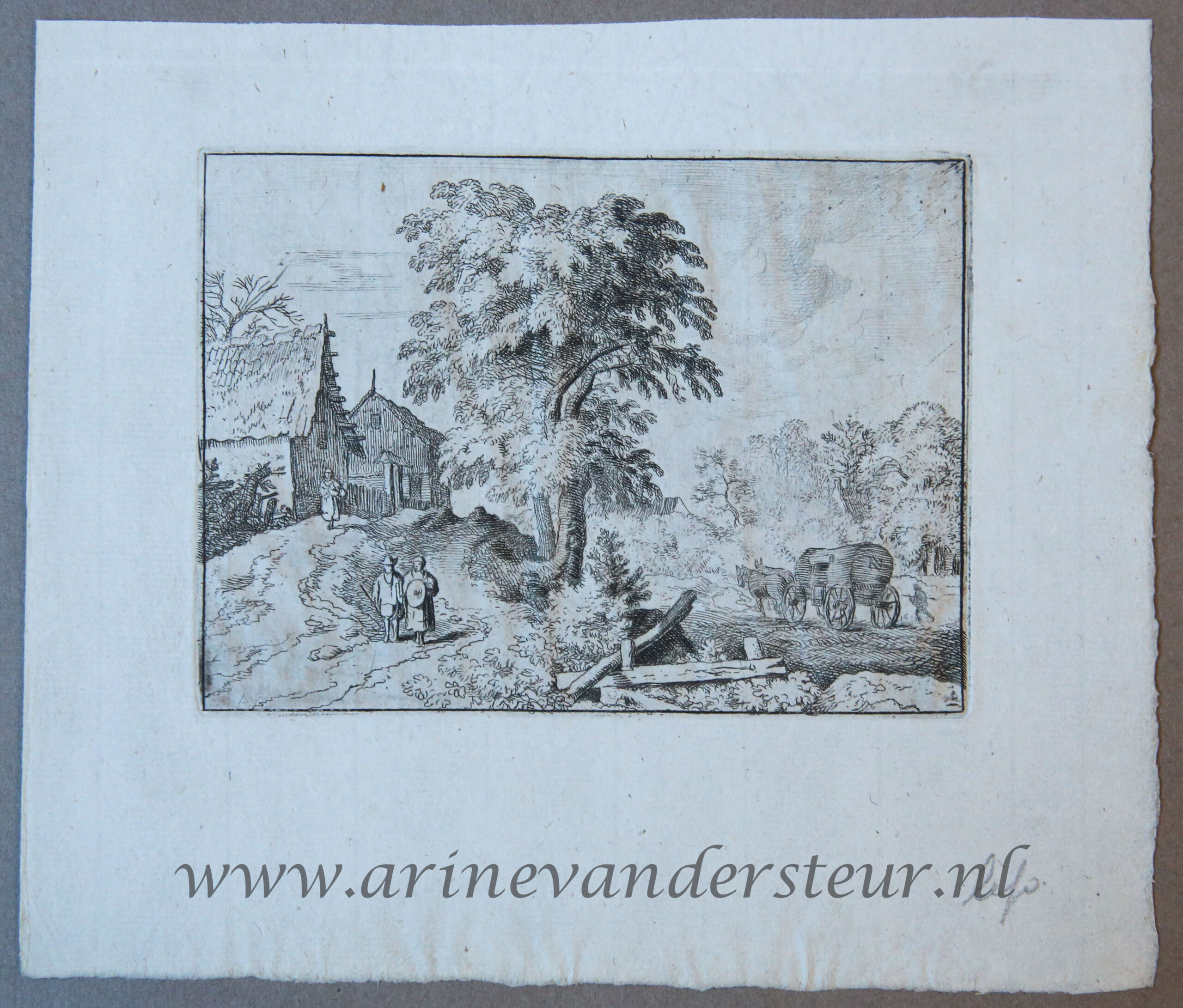 [Antique print, etching] The cart with the two draught horses/De kar met twee trekpaarden, published 1631-1675.