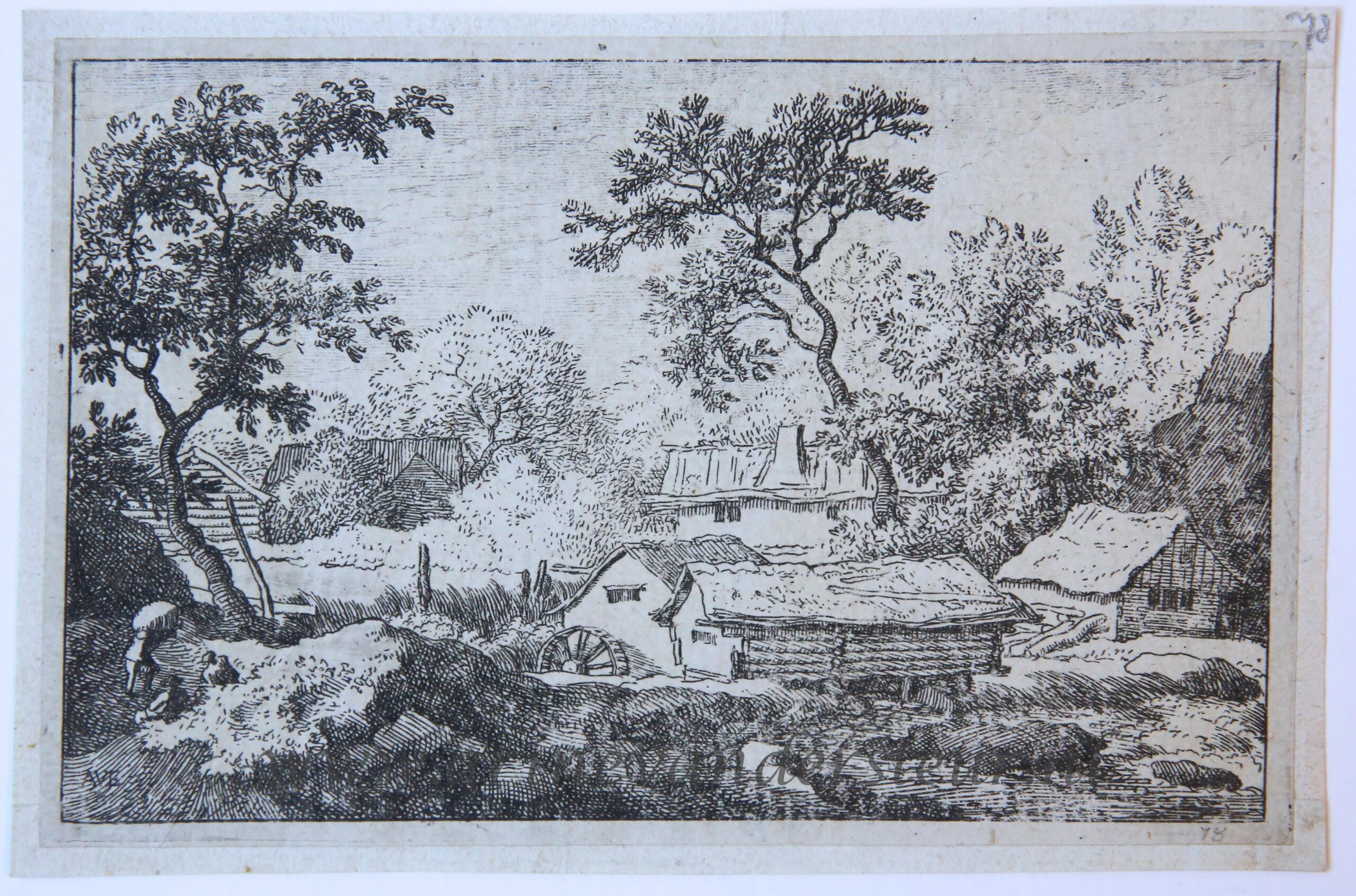 [Antique landscape print, etching] The water-mill near the waterfall/De watermolen bij de waterval, published 1631-1675.