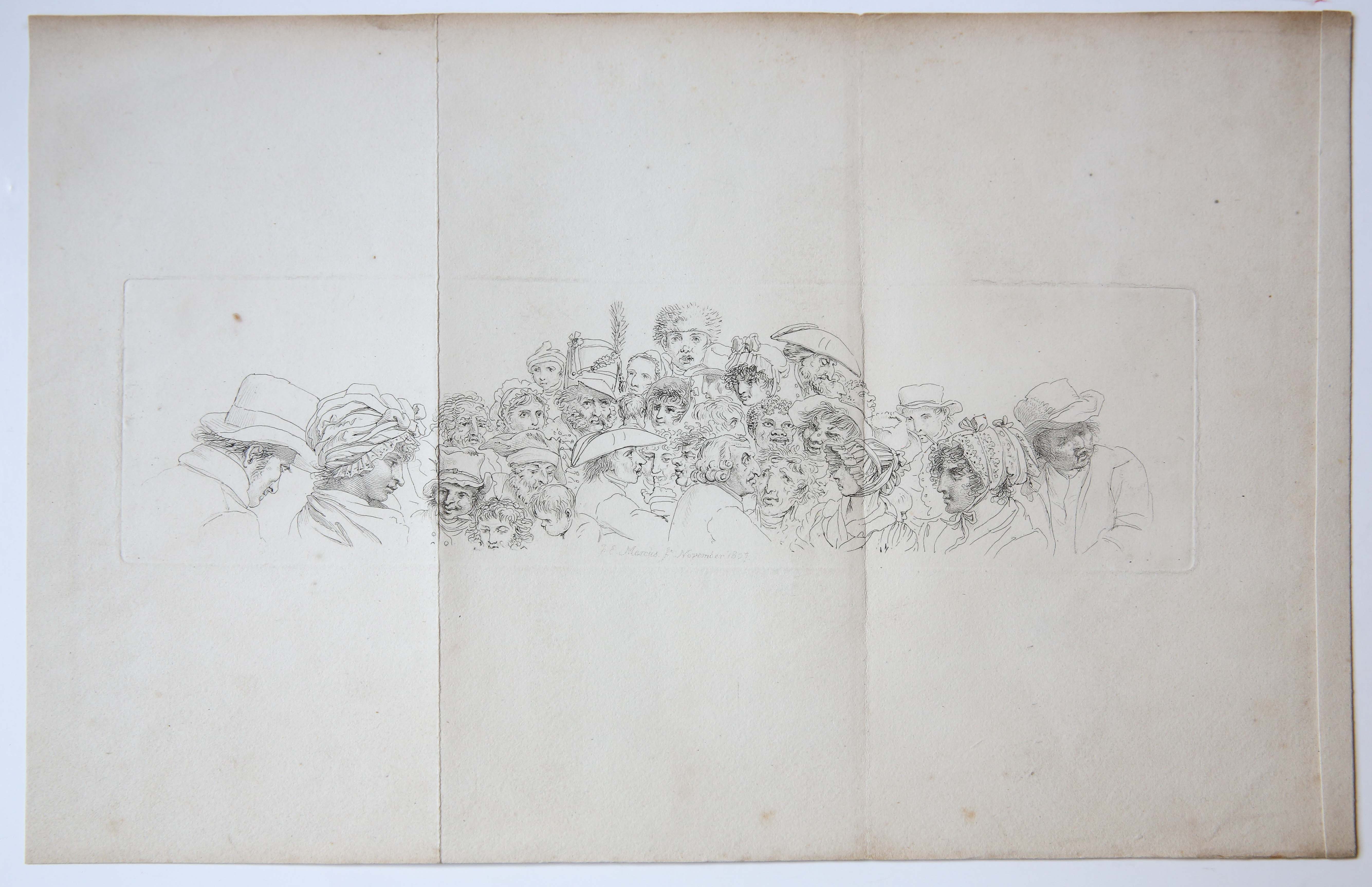 [Antique etching/ets] Study print: studies of heads. [Etudes gravées de Jacob Ernst Marcus]/Studie van hoofden.