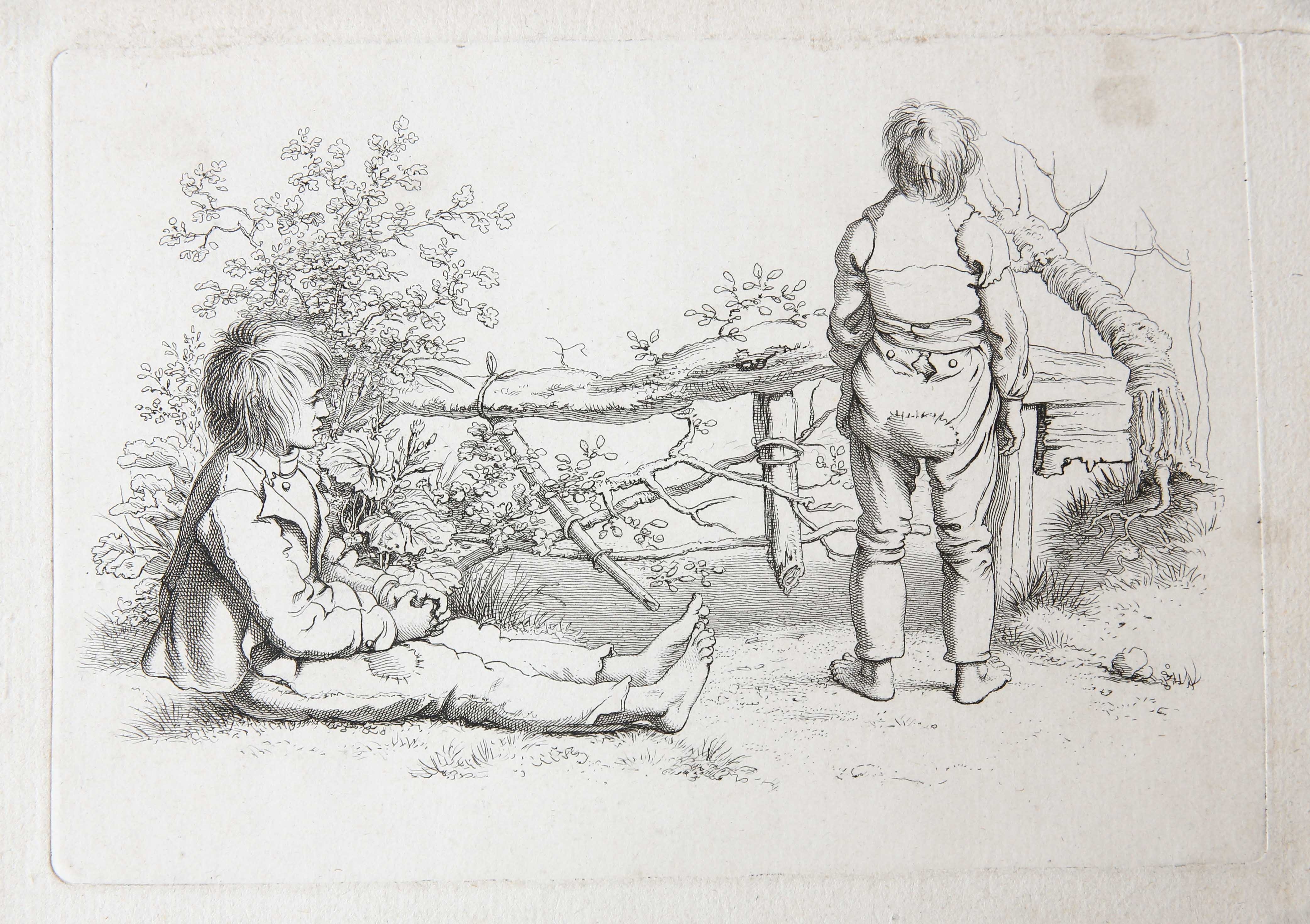 [Antique etching/ets] Study print: two children in the open air. [Etudes gravées de Jacob Ernst Marcus]/Twee kinderen in de open lucht.