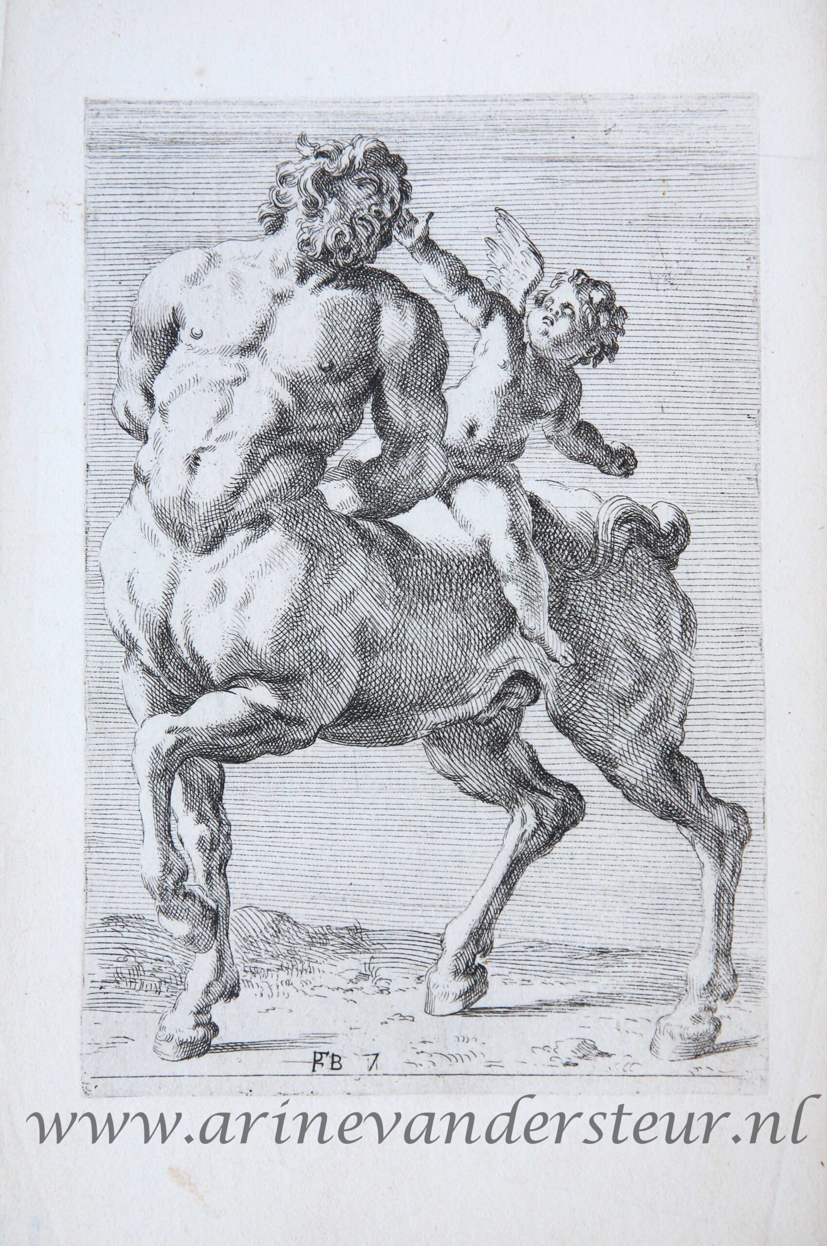 [Two antique mythology prints, etchings] A Centaur with Cupid, two plates ['Segmenta nobilium signorum et statuarum.', published 1638]